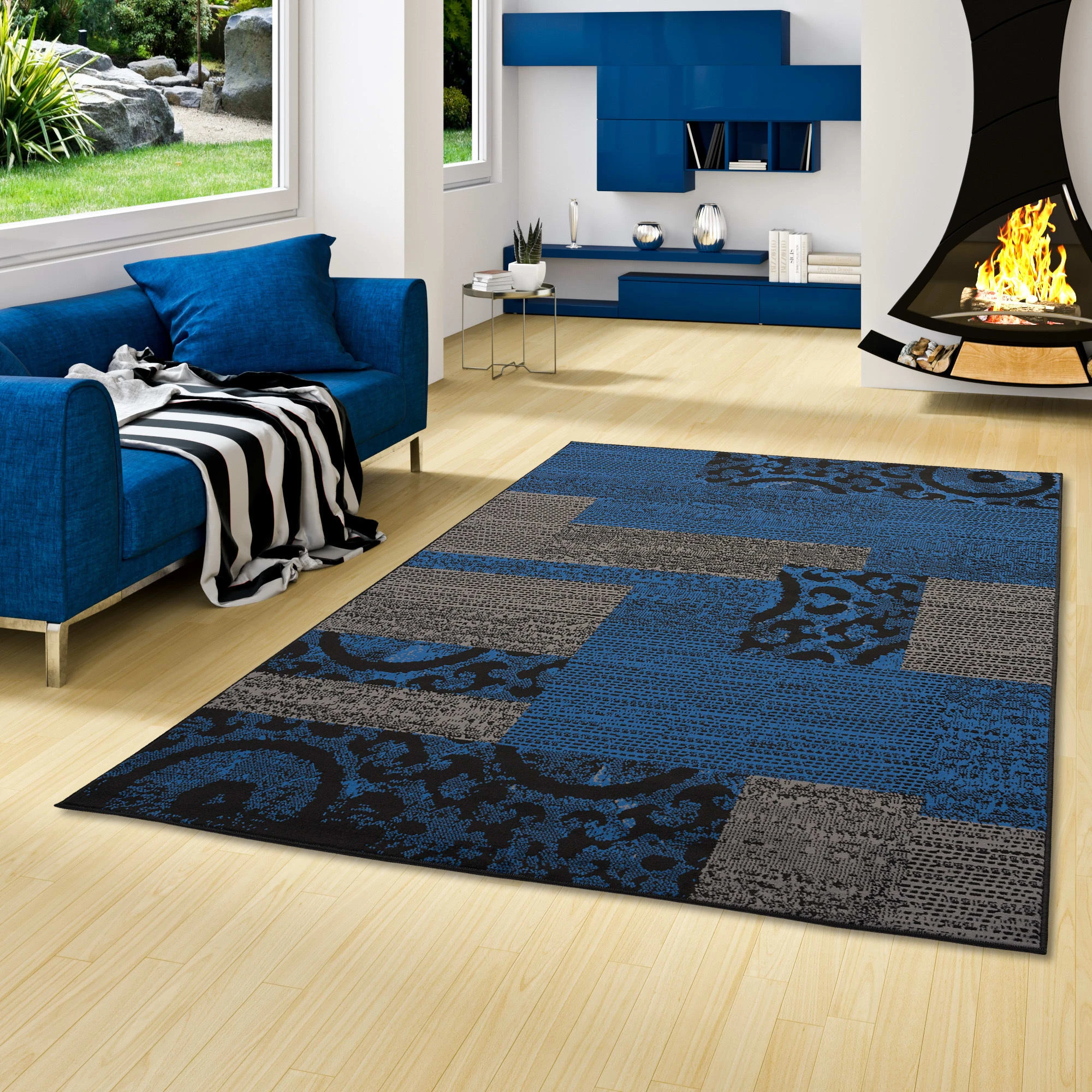 Pergamon Teppich Trendline Patchwork In Blau – Bild 5