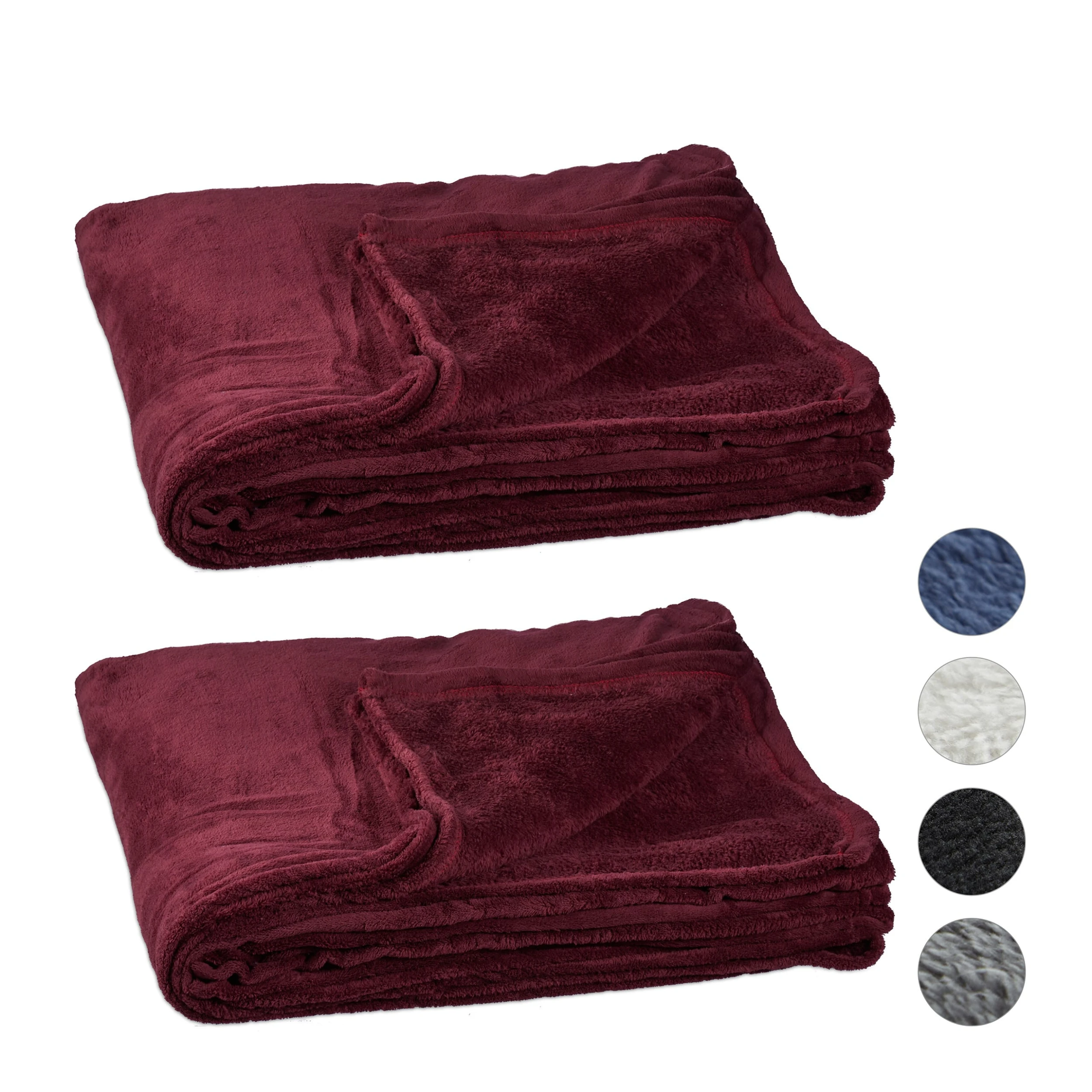 Relaxdays 2x Kuscheldecke In Bordeaux - (B)200 X (T)220 Cm