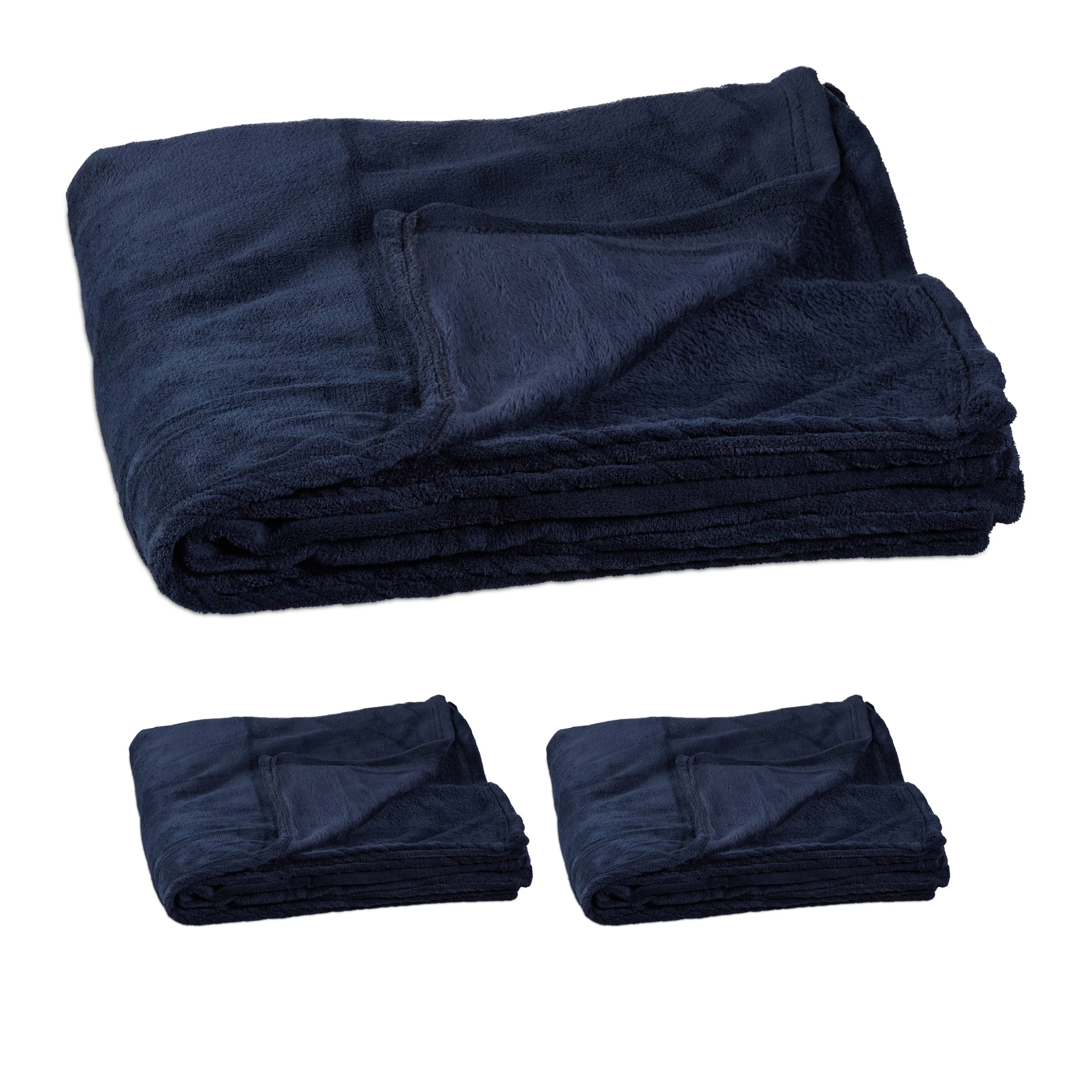 Relaxdays 3x Kuscheldecke In Dunkelblau - (B)200 X (T)220 Cm