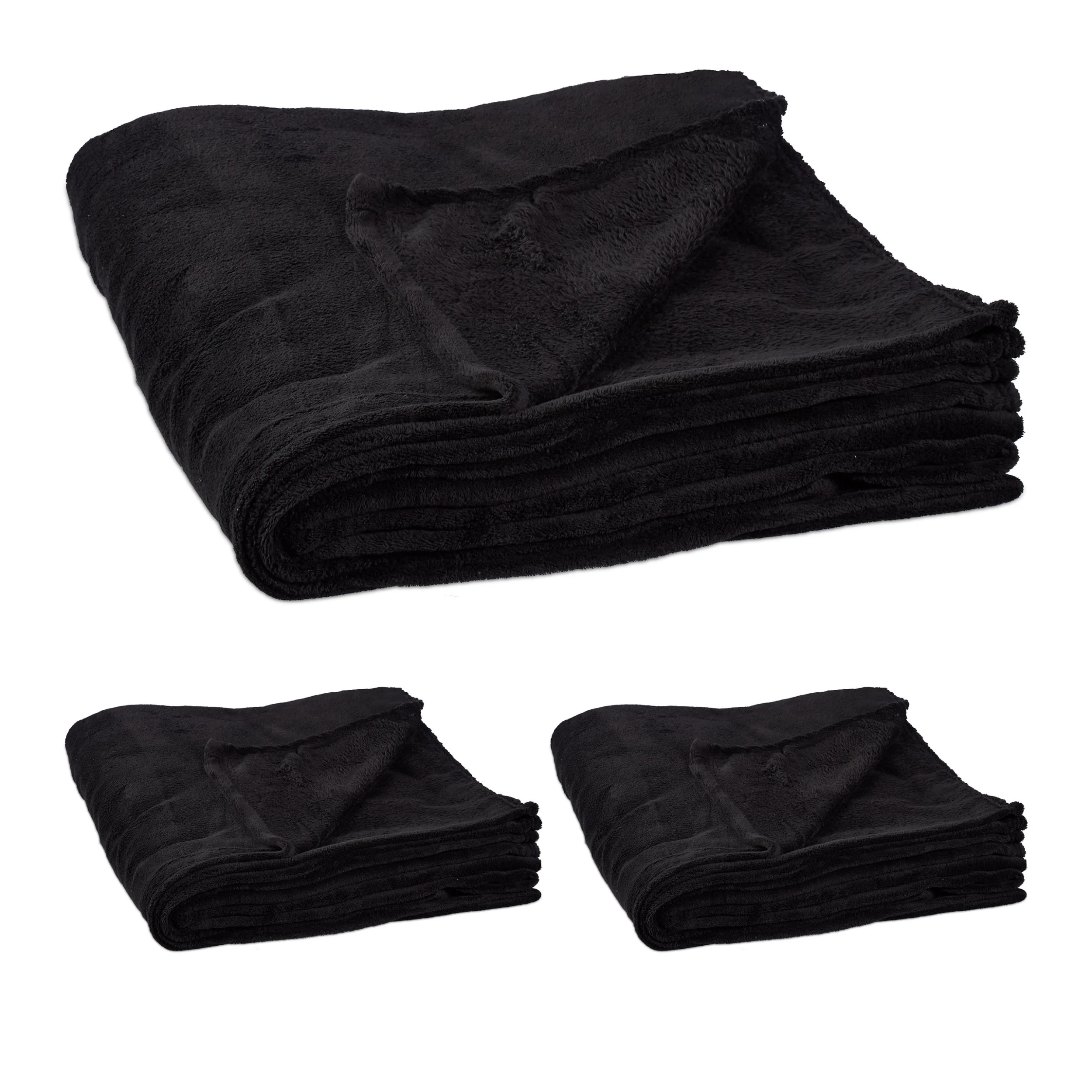 Relaxdays 3x Kuscheldecke In Schwarz - (B)200 X (T)220 Cm