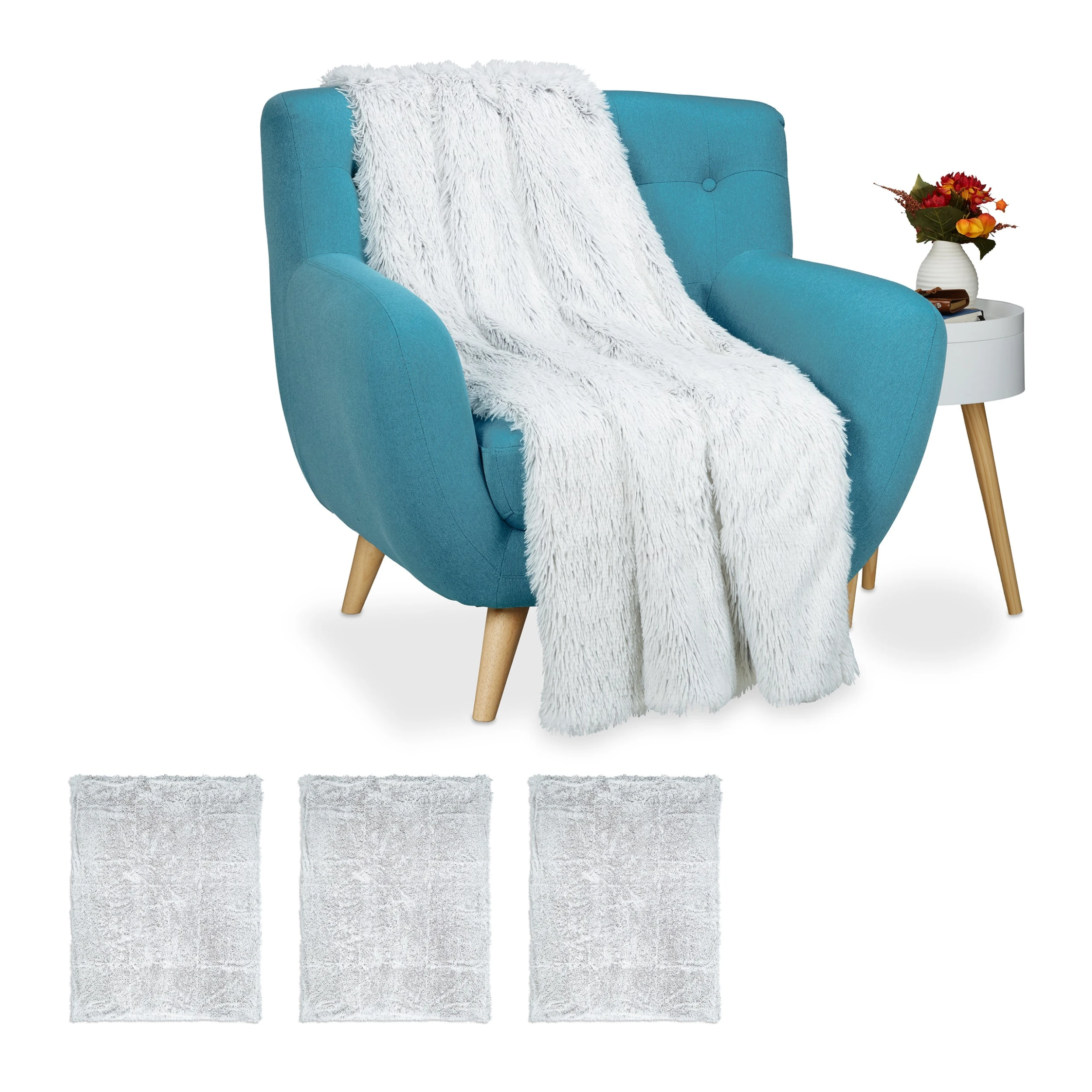 Relaxdays 4 X Felldecke In Weiß/ Grau - 150x200 Cm – Bild 7