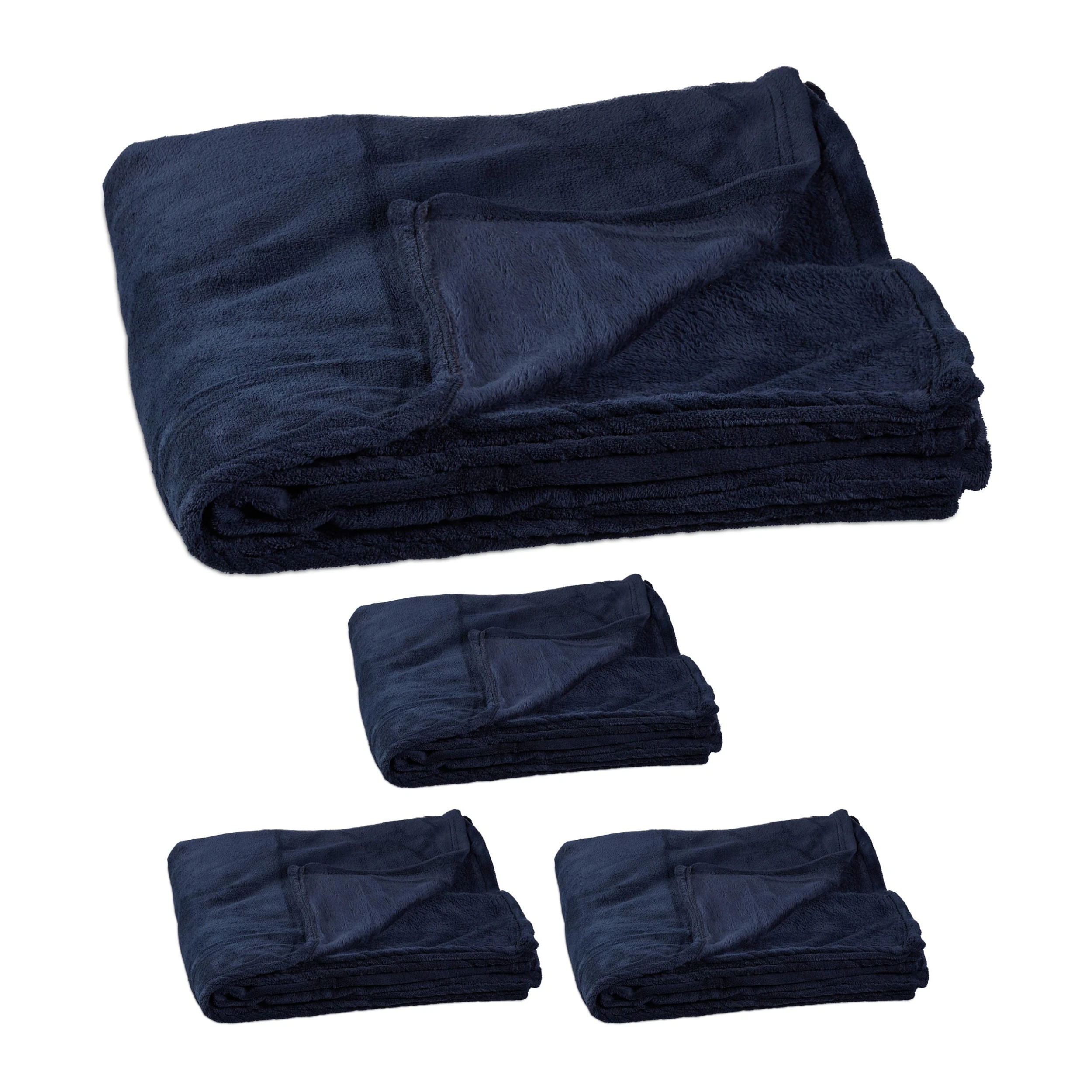 Relaxdays 4x Kuscheldecke In Dunkelblau - (B)200 X (T)220 Cm