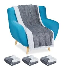 Relaxdays 4x Kuscheldecke In Grau/ Weiß - (B)150 X (T)200 Cm