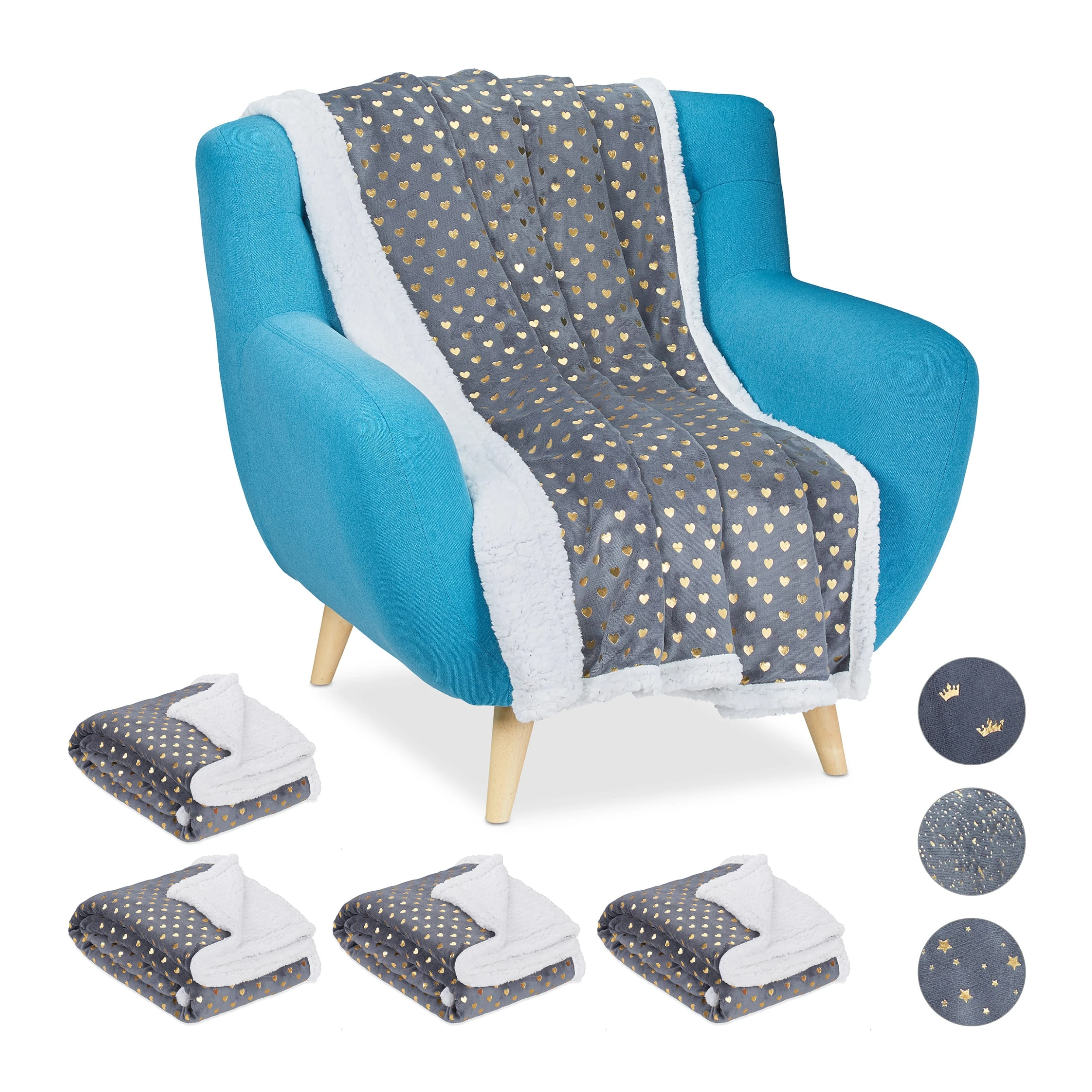 Relaxdays 5x Kuscheldecke In Grau/ Weiß - (B)150 X (T)200 Cm