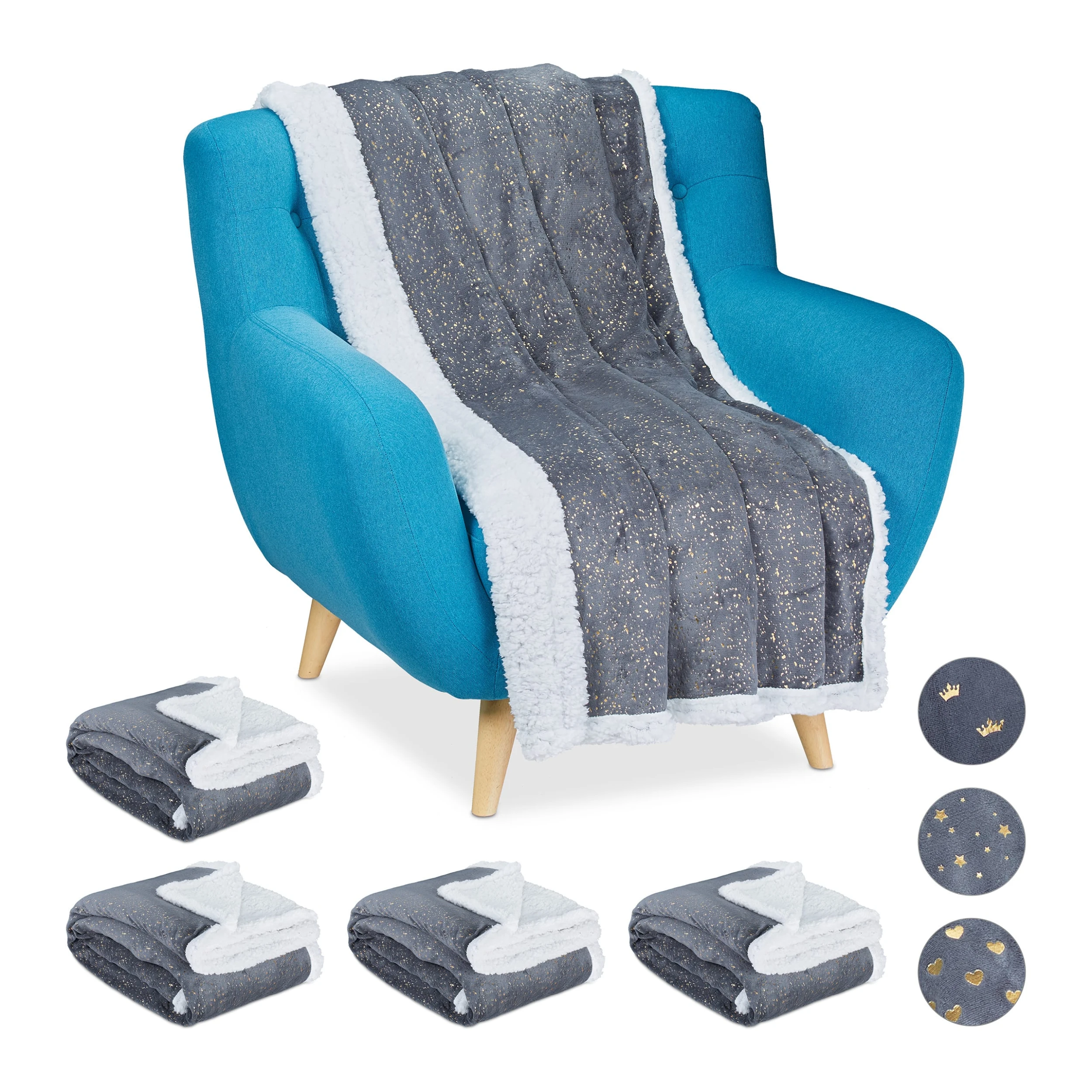 Relaxdays 5x Kuscheldecke In Grau/ Weiß - (B)150 X (T)200 Cm