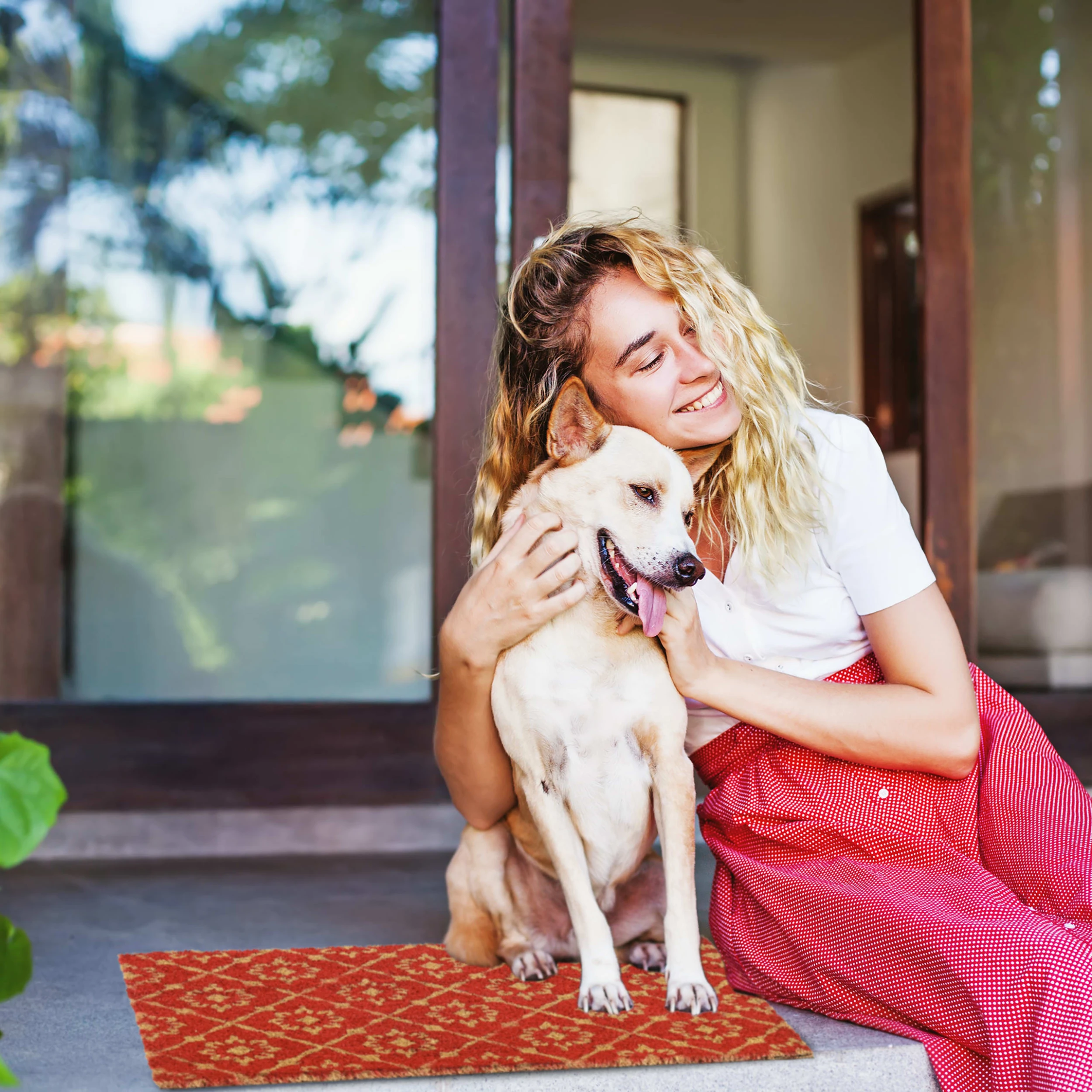 Relaxdays Kokosfußmatte In Rot/ Natur - 40 X 60 Cm – Bild 3