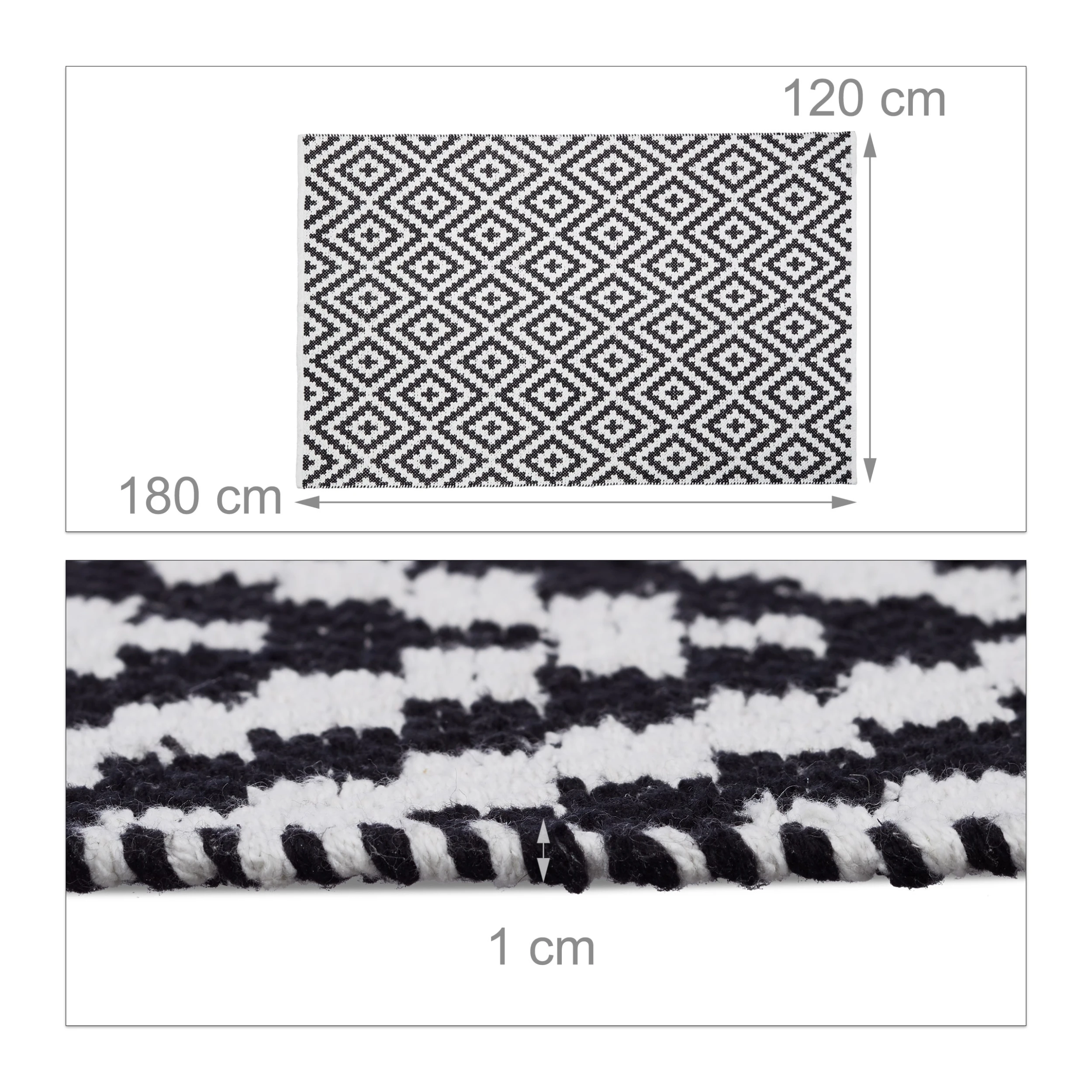 Relaxdays Teppich In Schwarz/Weiß - (L)180 X (B)120 Cm – Bild 4