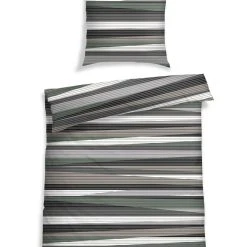 Schiesser Satin-Bettwäsche-Set "Kilian" In Grau/ Braun/ Grün