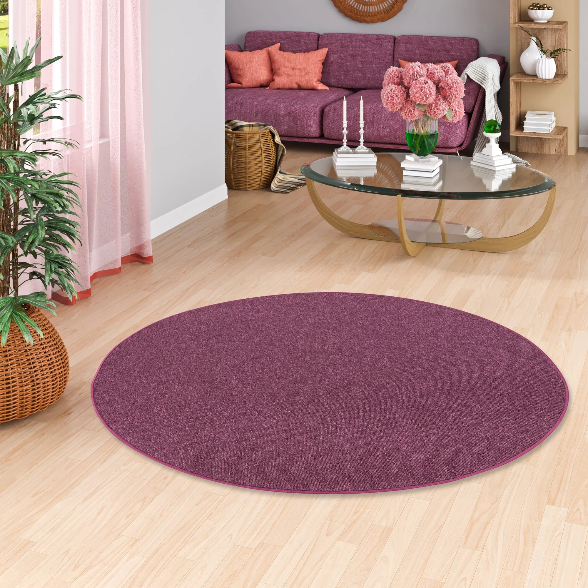 Snapstyle Feinschlingen Velour Teppich Strong Rund In Lila â Bild 5