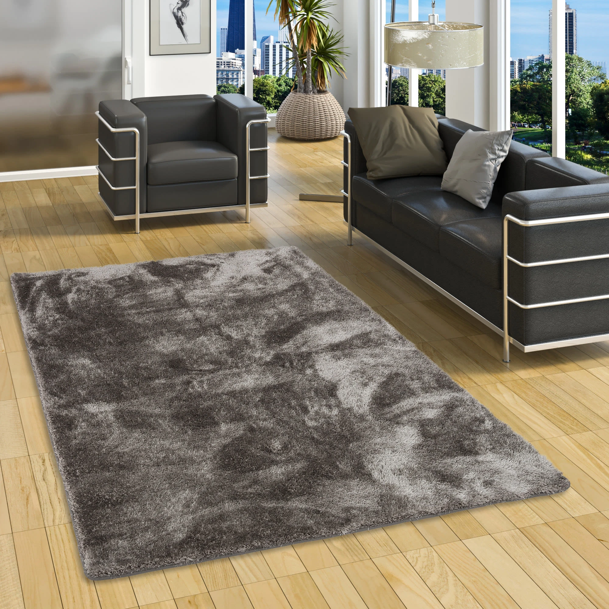 Snapstyle Hochflor Shaggy Teppich Luxus Feeling Mix In Silber – Bild 5