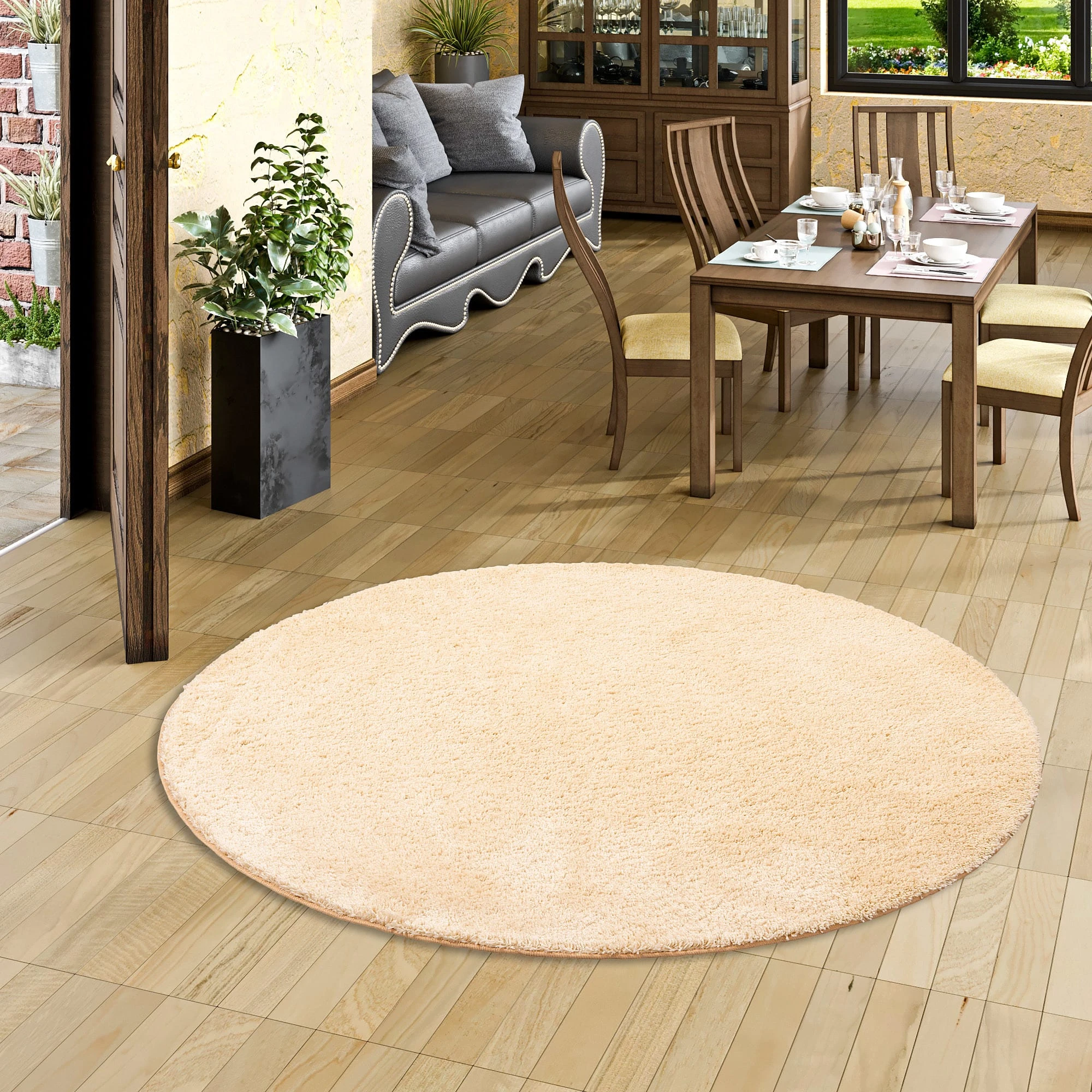Snapstyle Hochflor Shaggy Teppich Palace Rund In Natur – Bild 5
