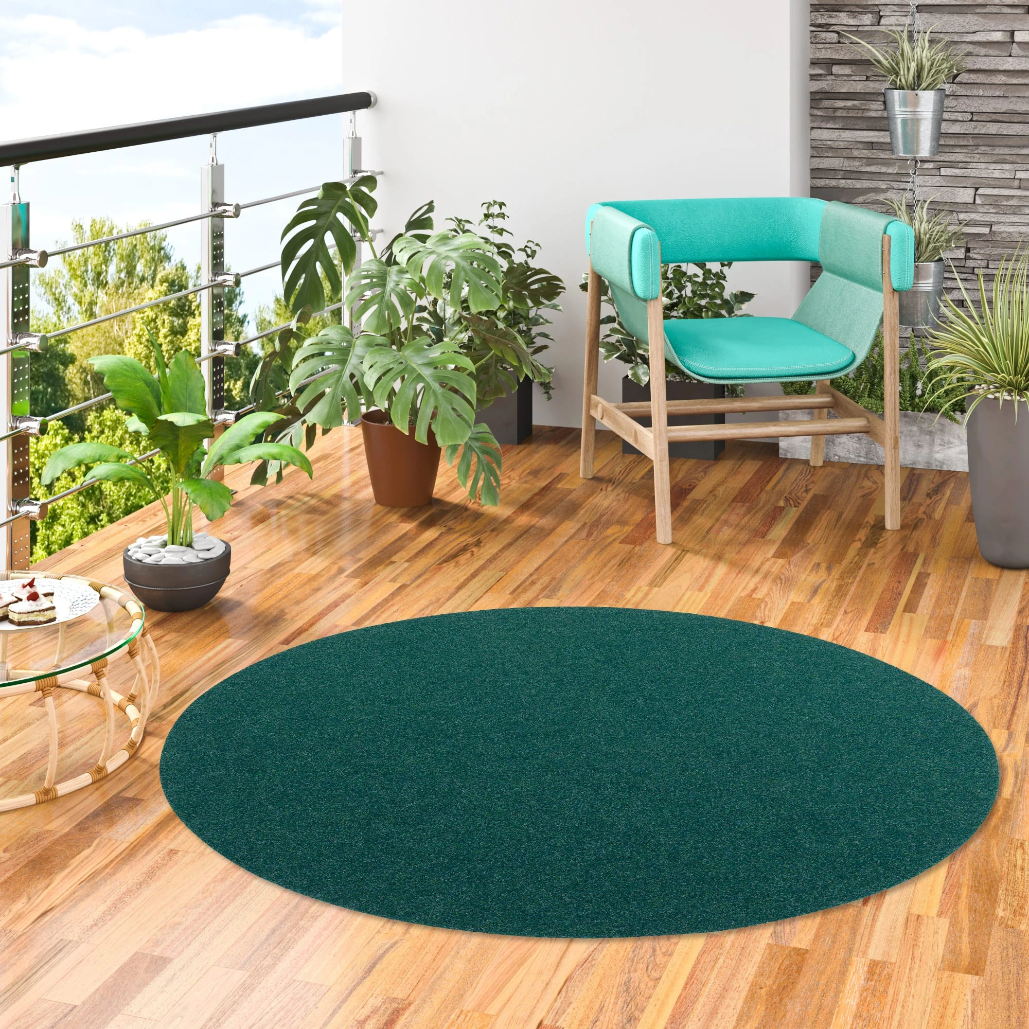 Snapstyle Kunstrasen Rasenteppich Mit Noppen Kingston Rund In Petrol – Bild 5