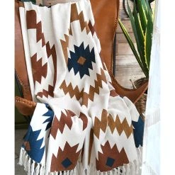 STOF France Plaid "Magdalena" In Weiß/ Hellbraun - (L)150 X (B)130 Cm