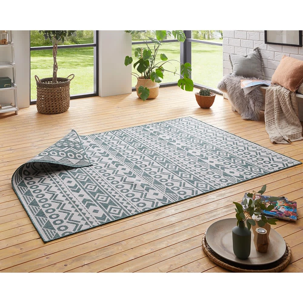 Teppich Boss In- & Outdoor Wendeteppich Aztec Grün/creme – Bild 3