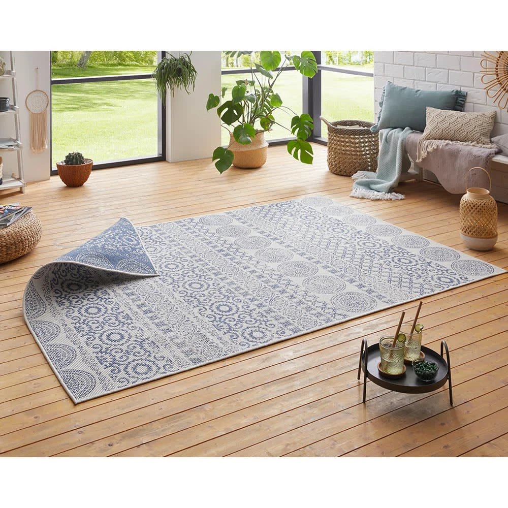 Teppich Boss In- & Outdoor Wendeteppich Ornato Blau/creme – Bild 3