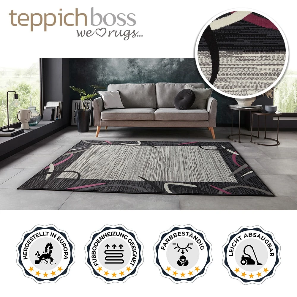 Teppich Boss Kurzflor Teppich Freaky Schwarz/violett – Bild 2