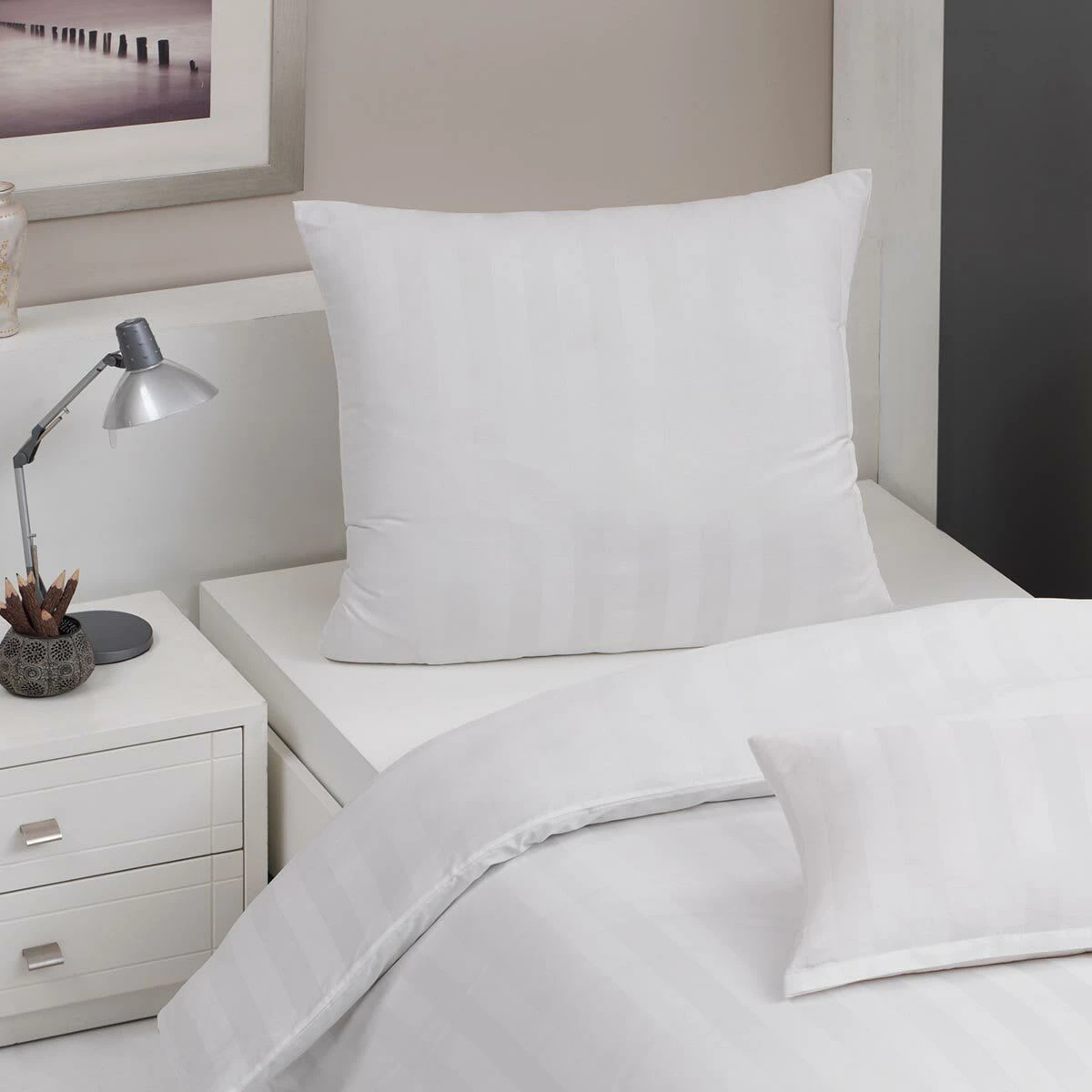 Traumschlaf Bettwäsche Uni Streifen In Weiss – Bild 3