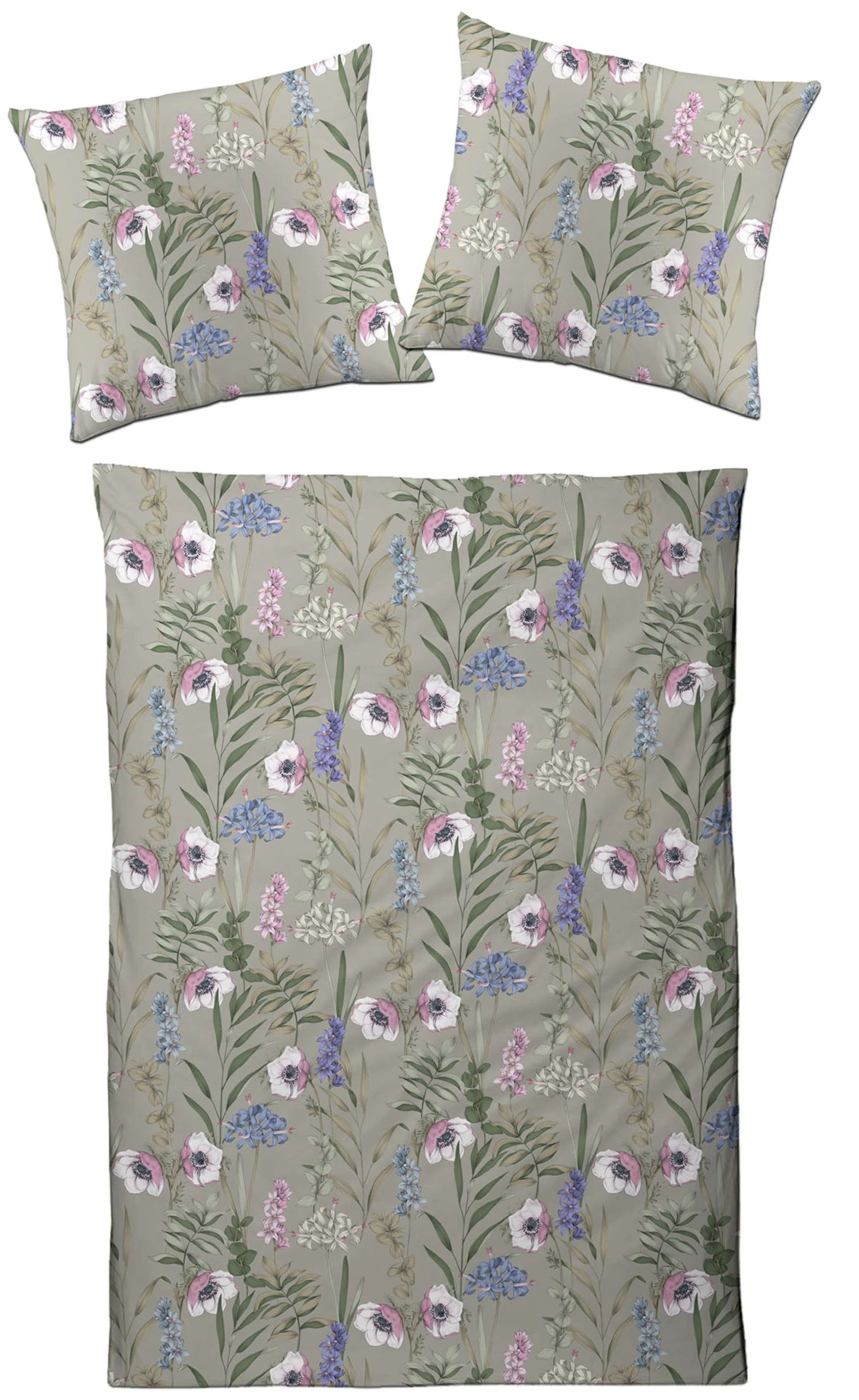 Traumschloss Satin Bettwäsche Garnitur - Mohnblume In Grau