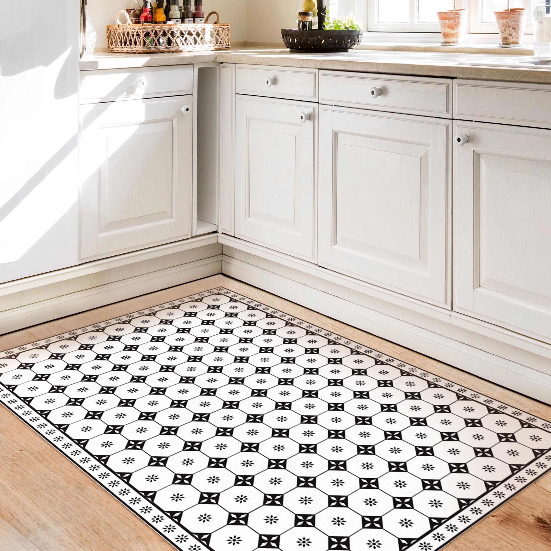 WallArt Vinyl-Teppich - Geometrische Fliesen Landhaus Mit Bordüre In Schwarz-Weiß – Bild 5