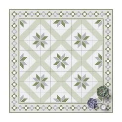 WallArt Vinyl-Teppich - Geometrische Fliesen Rautenblüte Mit Bordüre In Grün