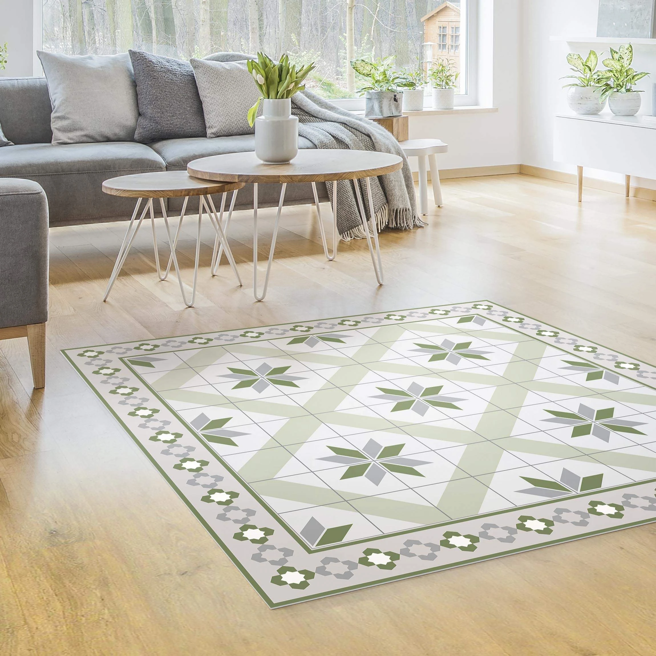 WallArt Vinyl-Teppich - Geometrische Fliesen Rautenblüte Mit Bordüre In Grün – Bild 4