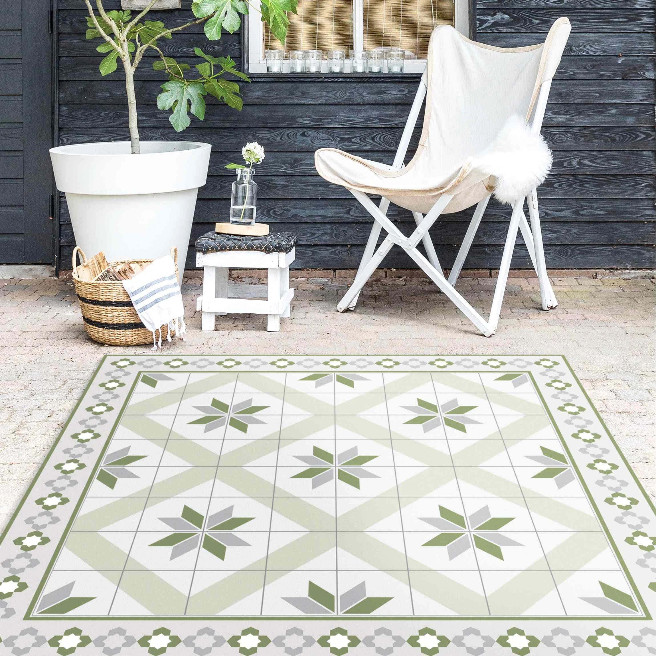 WallArt Vinyl-Teppich - Geometrische Fliesen Rautenblüte Mit Bordüre In Grün – Bild 5