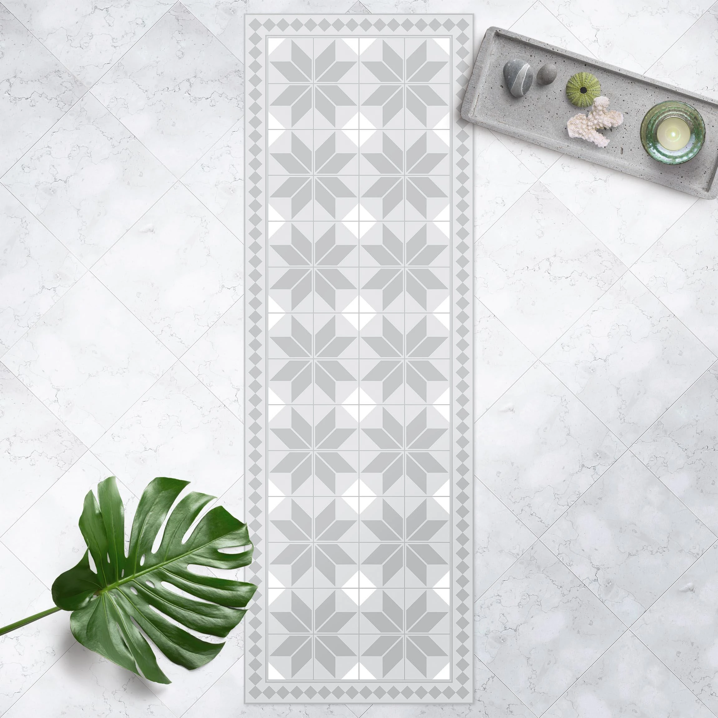WallArt Vinyl-Teppich - Geometrische Fliesen Sternblume Mit Bordüre In Grau – Bild 2