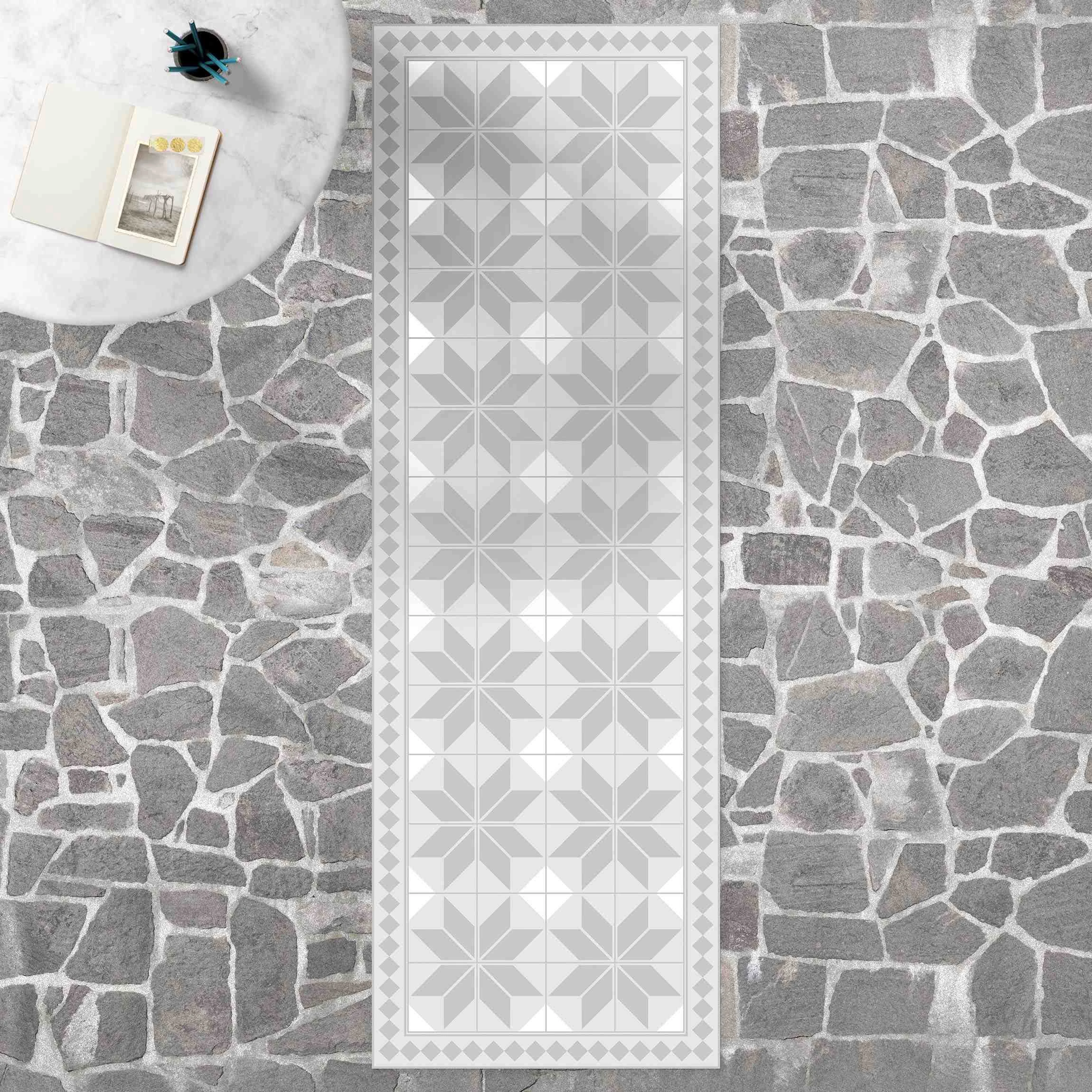 WallArt Vinyl-Teppich - Geometrische Fliesen Sternblume Mit Bordüre In Grau – Bild 3