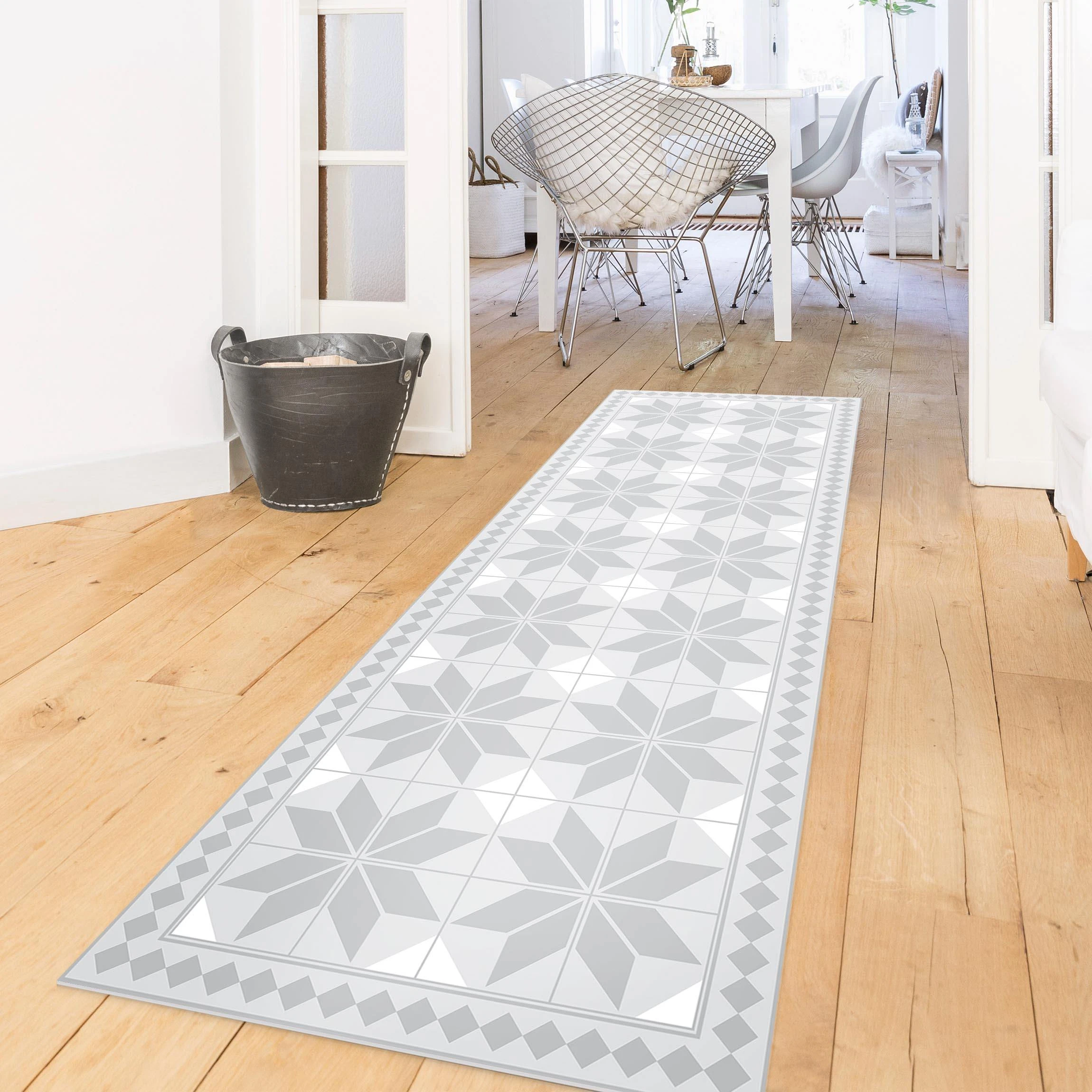 WallArt Vinyl-Teppich - Geometrische Fliesen Sternblume Mit Bordüre In Grau – Bild 4