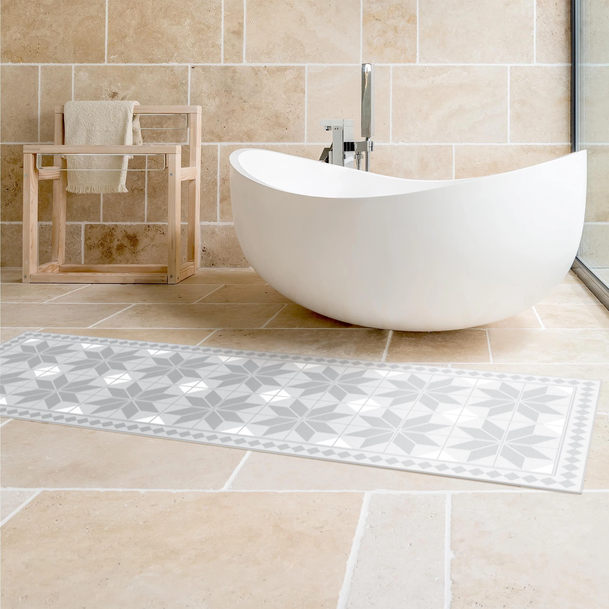 WallArt Vinyl-Teppich - Geometrische Fliesen Sternblume Mit Bordüre In Grau – Bild 5