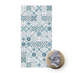 WallArt Vinyl-Teppich - Geometrischer Fliesenmix Blaugrau In Blau