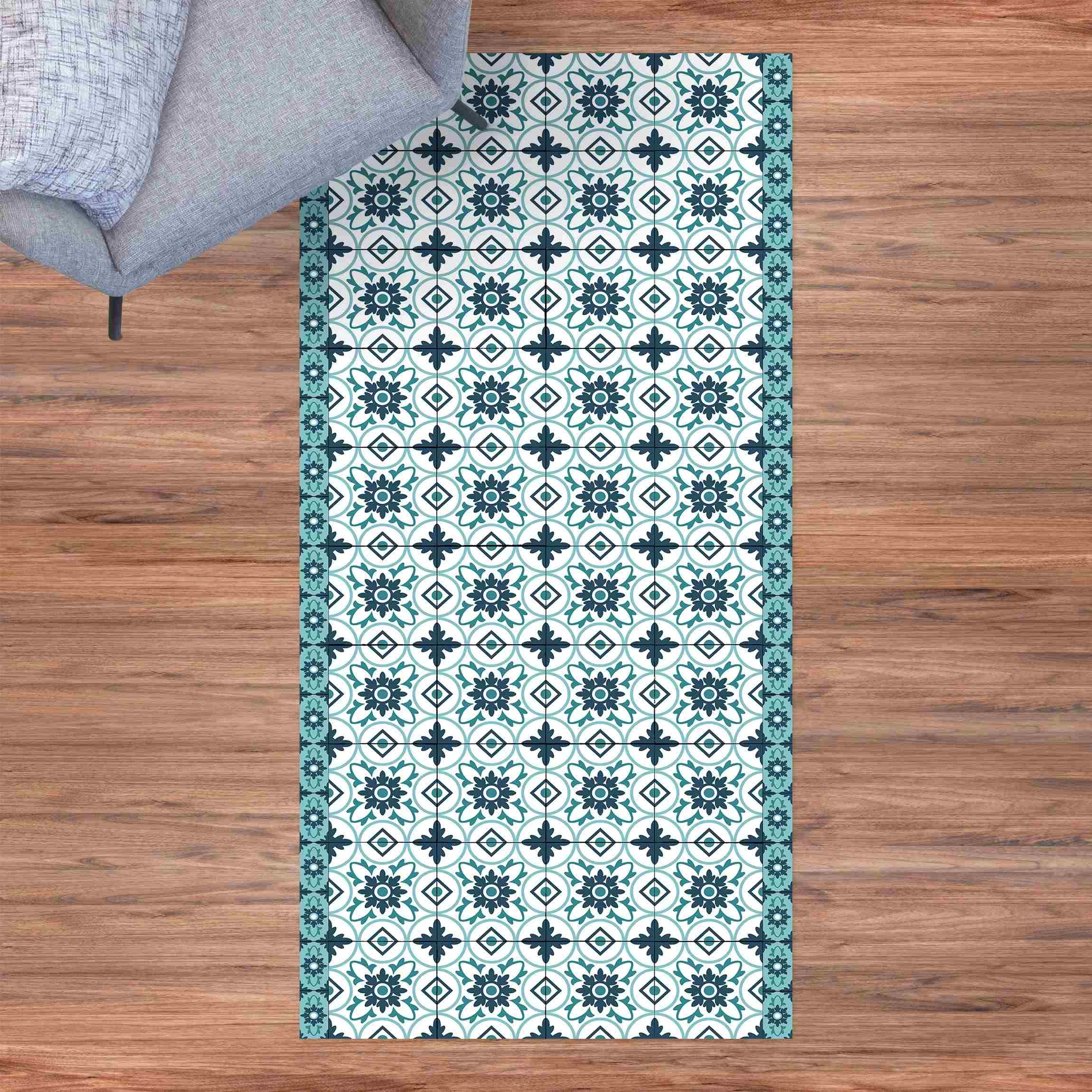 WallArt Vinyl-Teppich - Geometrischer Fliesenmix Blume Türkis In Türkis – Bild 3