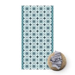 WallArt Vinyl-Teppich - Geometrischer Fliesenmix Blume Türkis In Türkis