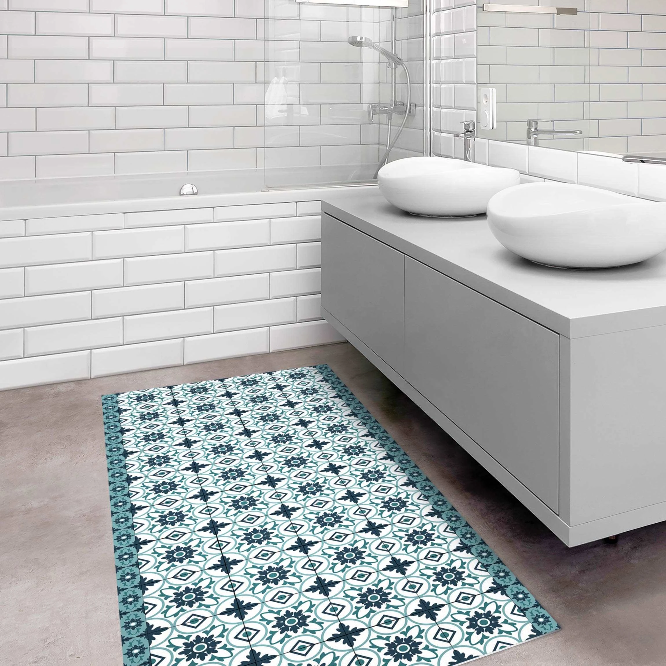 WallArt Vinyl-Teppich - Geometrischer Fliesenmix Blume Türkis In Türkis – Bild 5