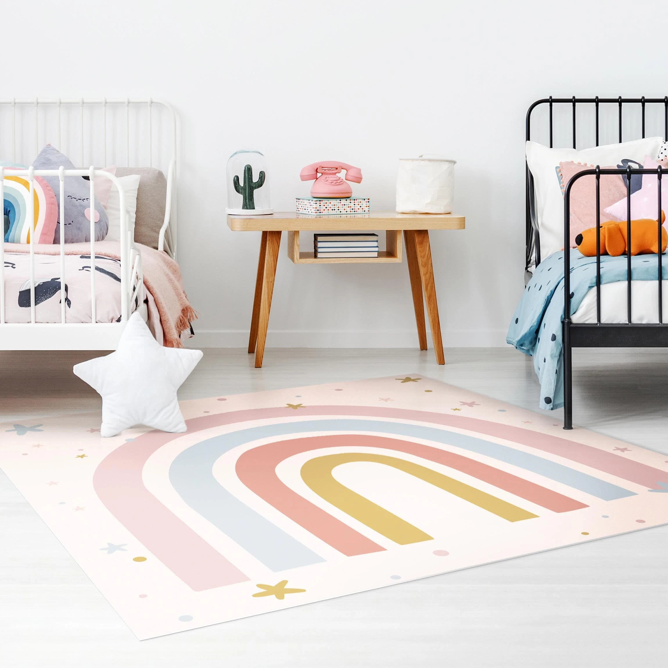 WallArt Vinyl-Teppich - Großer Regenbogen Mit Sternen Und Pünktchen In Pastell – Bild 4