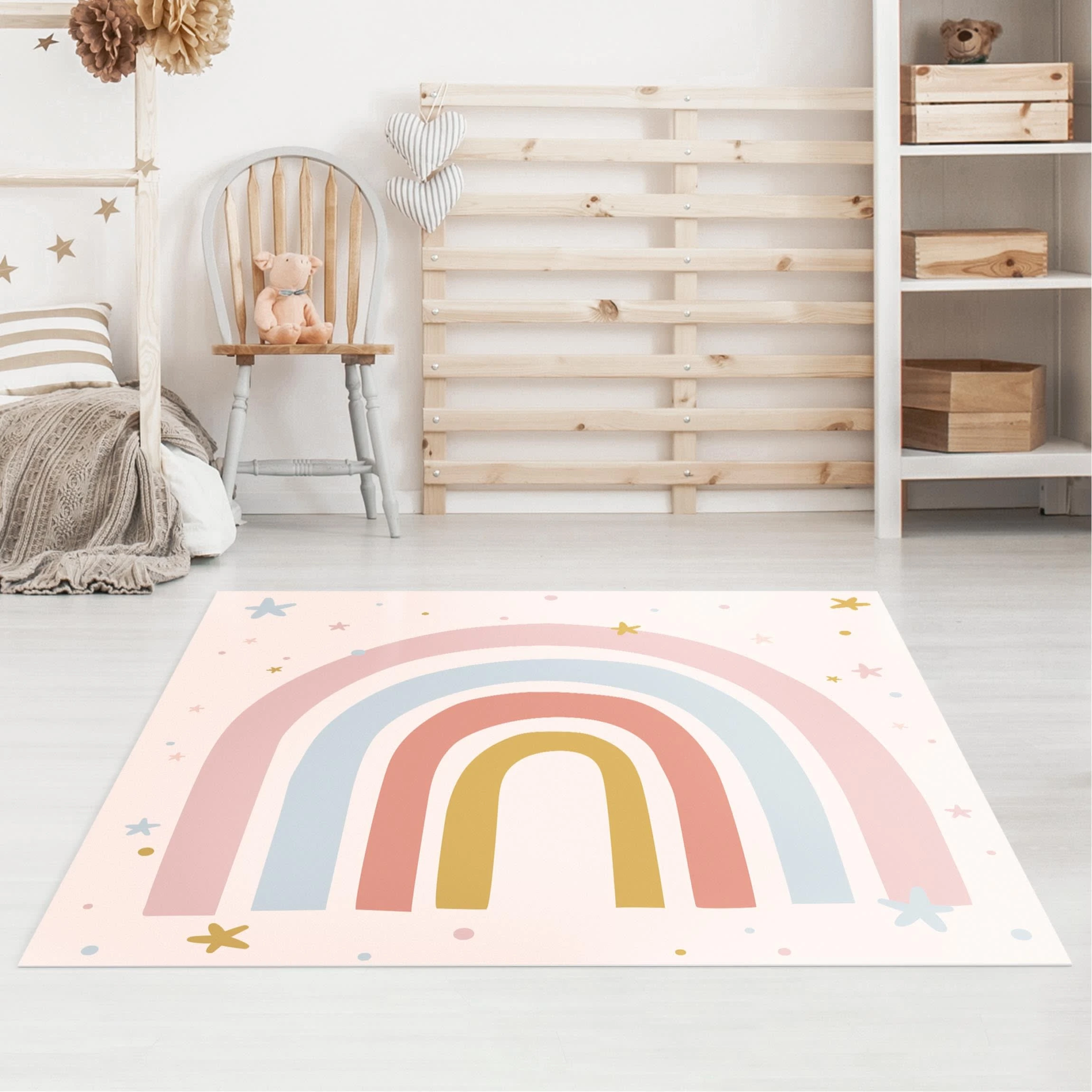 WallArt Vinyl-Teppich - Großer Regenbogen Mit Sternen Und Pünktchen In Pastell – Bild 5