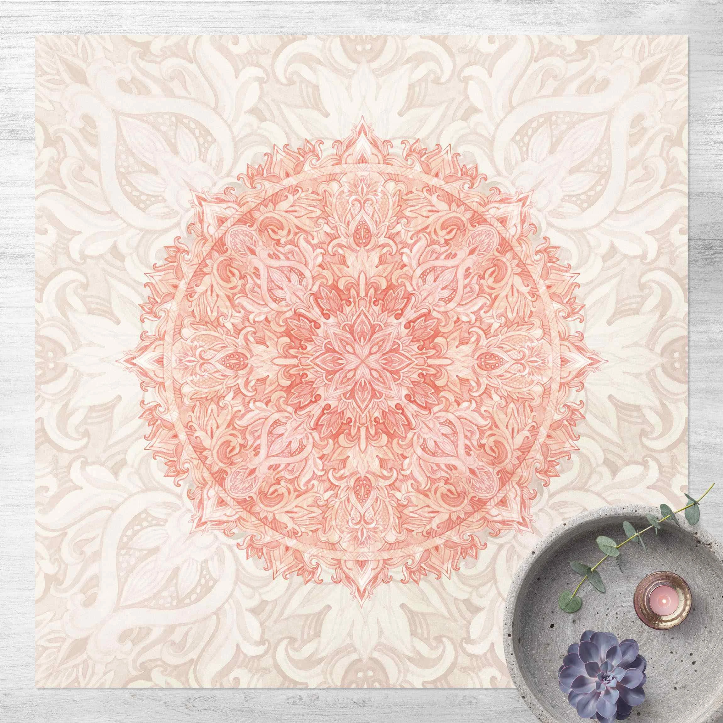 WallArt Vinyl-Teppich - Mandala Aquarell Ornament Beige Orange In Creme-Beige – Bild 2