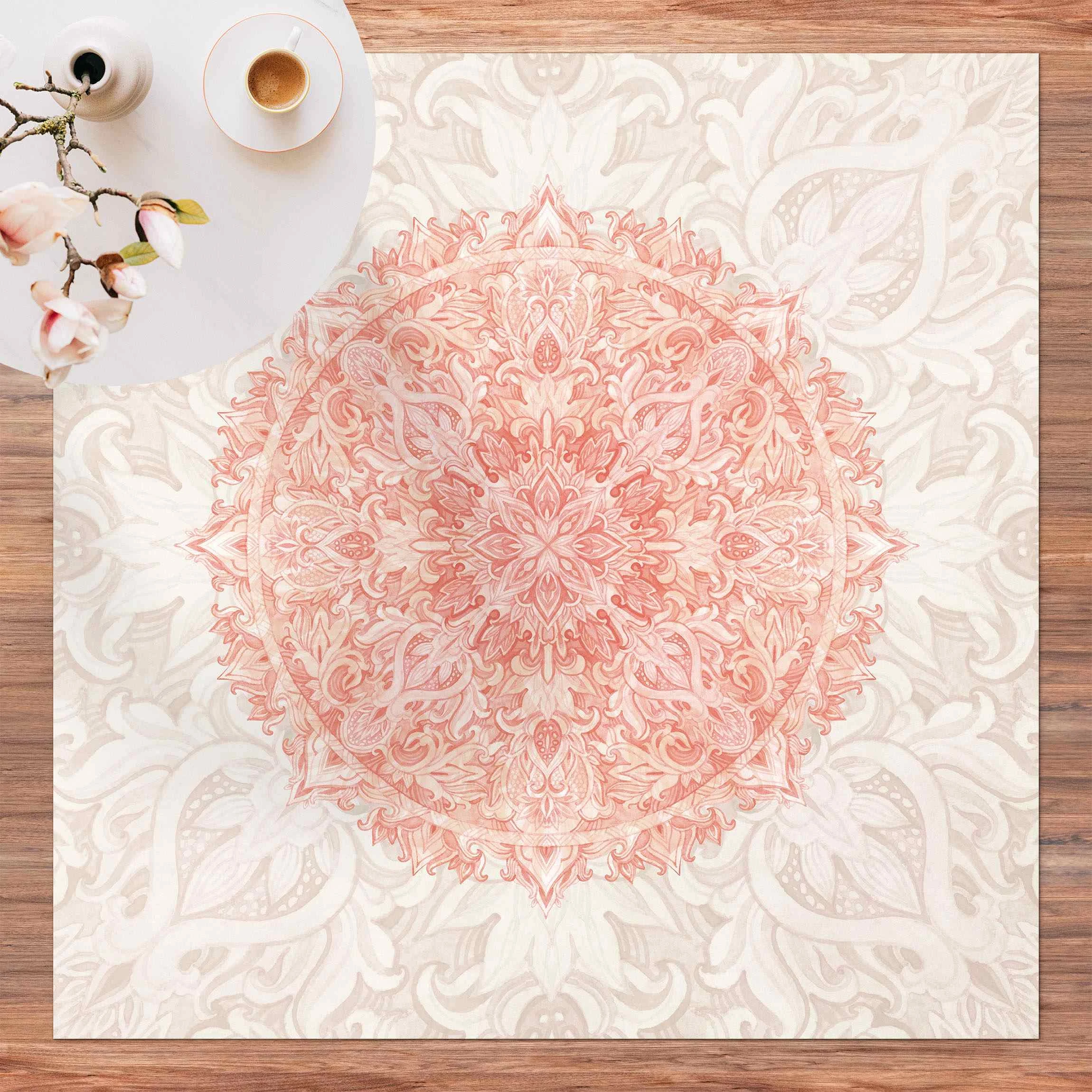 WallArt Vinyl-Teppich - Mandala Aquarell Ornament Beige Orange In Creme-Beige – Bild 3