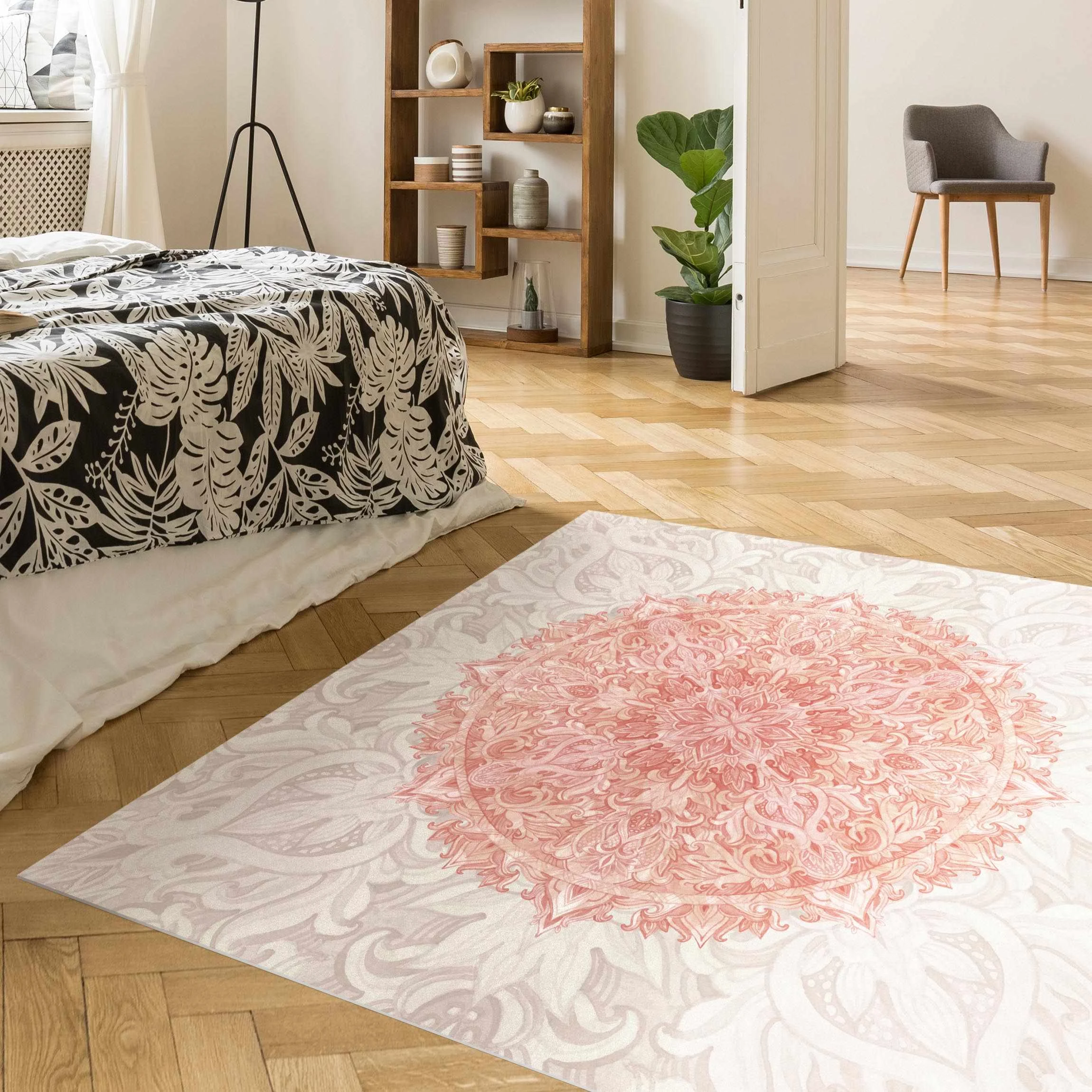 WallArt Vinyl-Teppich - Mandala Aquarell Ornament Beige Orange In Creme-Beige – Bild 5