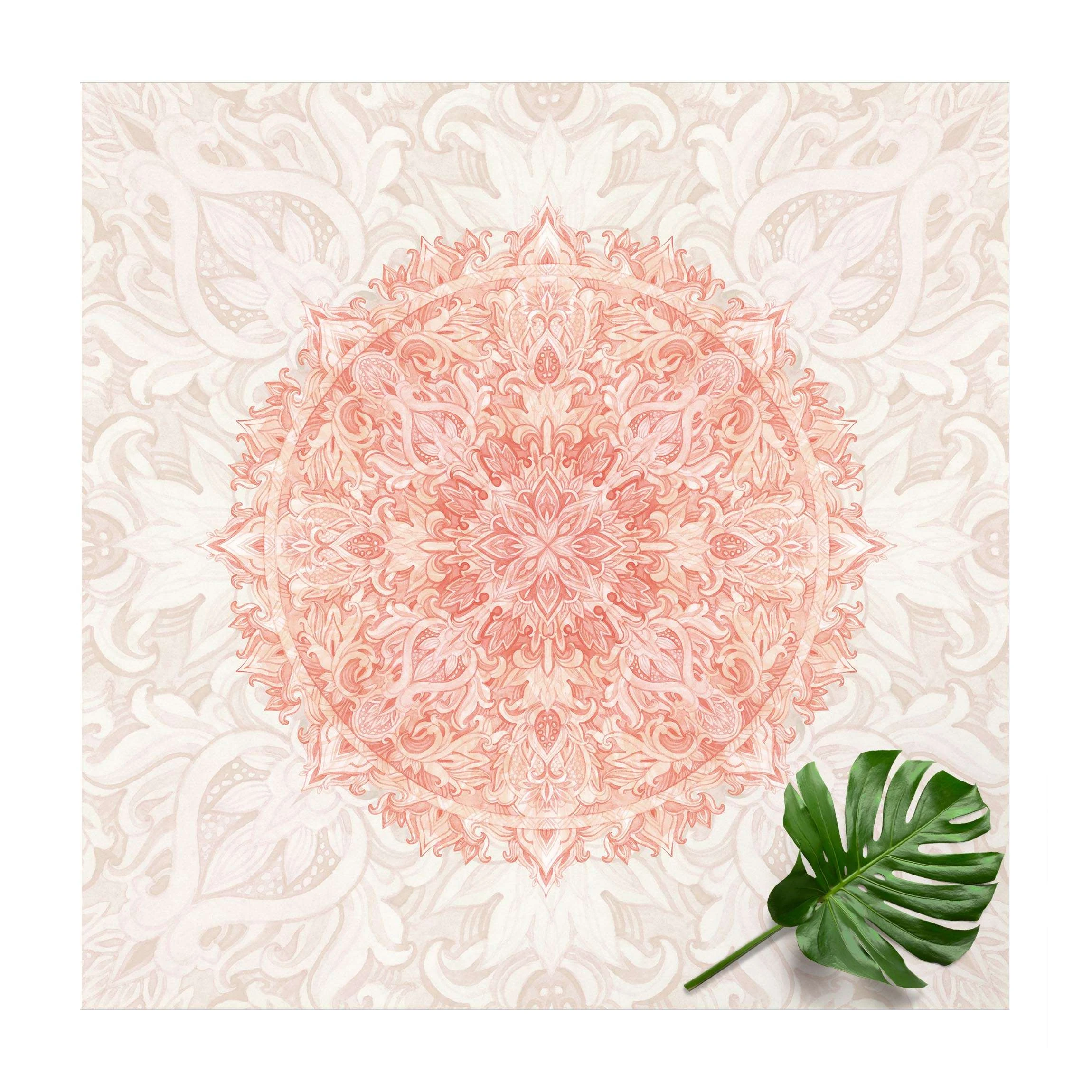 WallArt Vinyl-Teppich - Mandala Aquarell Ornament Beige Orange In Creme-Beige