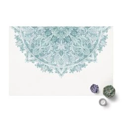 WallArt Vinyl-Teppich - Mandala Aquarell Ornament Halbkreis Türkis In Türkis