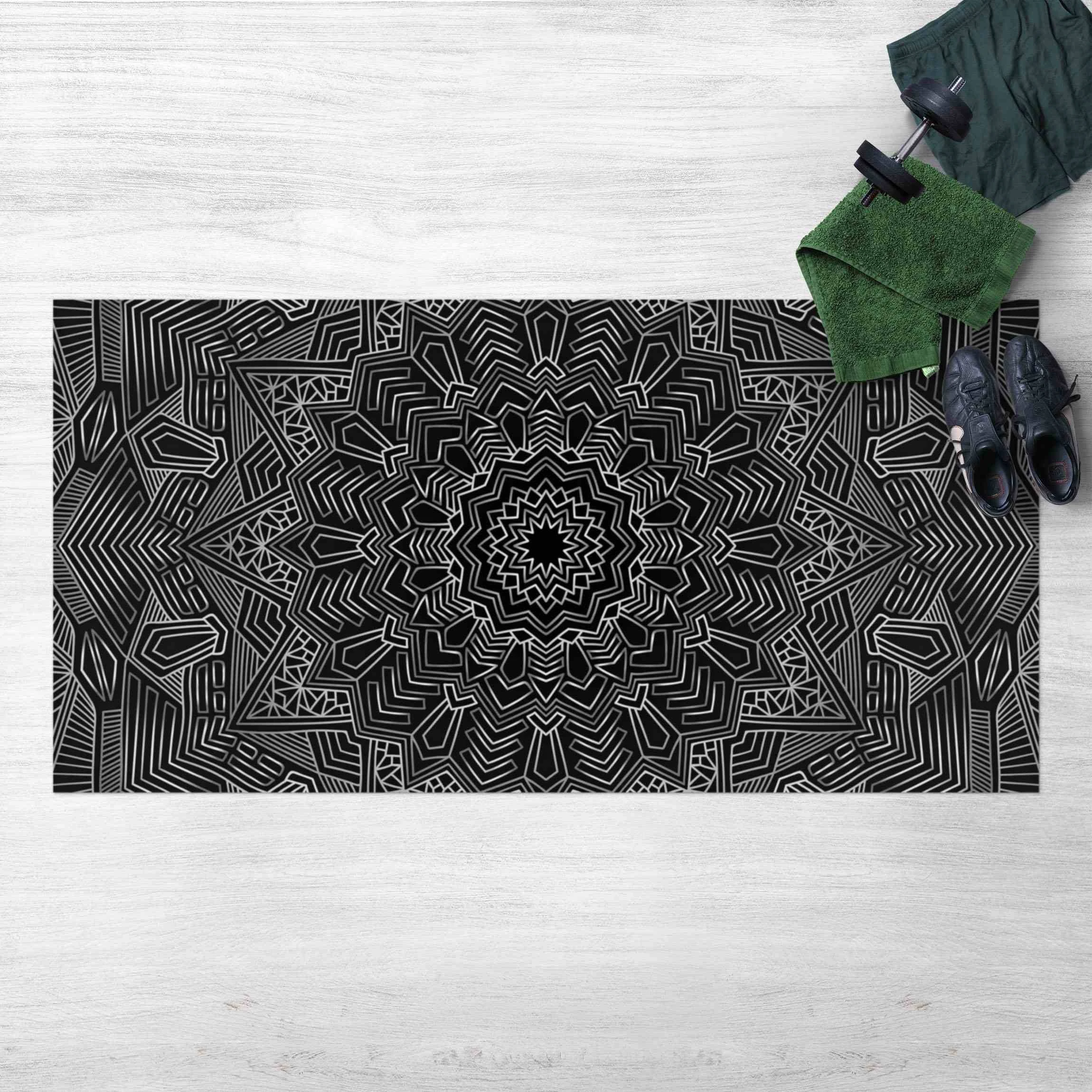 WallArt Vinyl-Teppich - Mandala Stern Muster Silber Schwarz In Silber – Bild 2