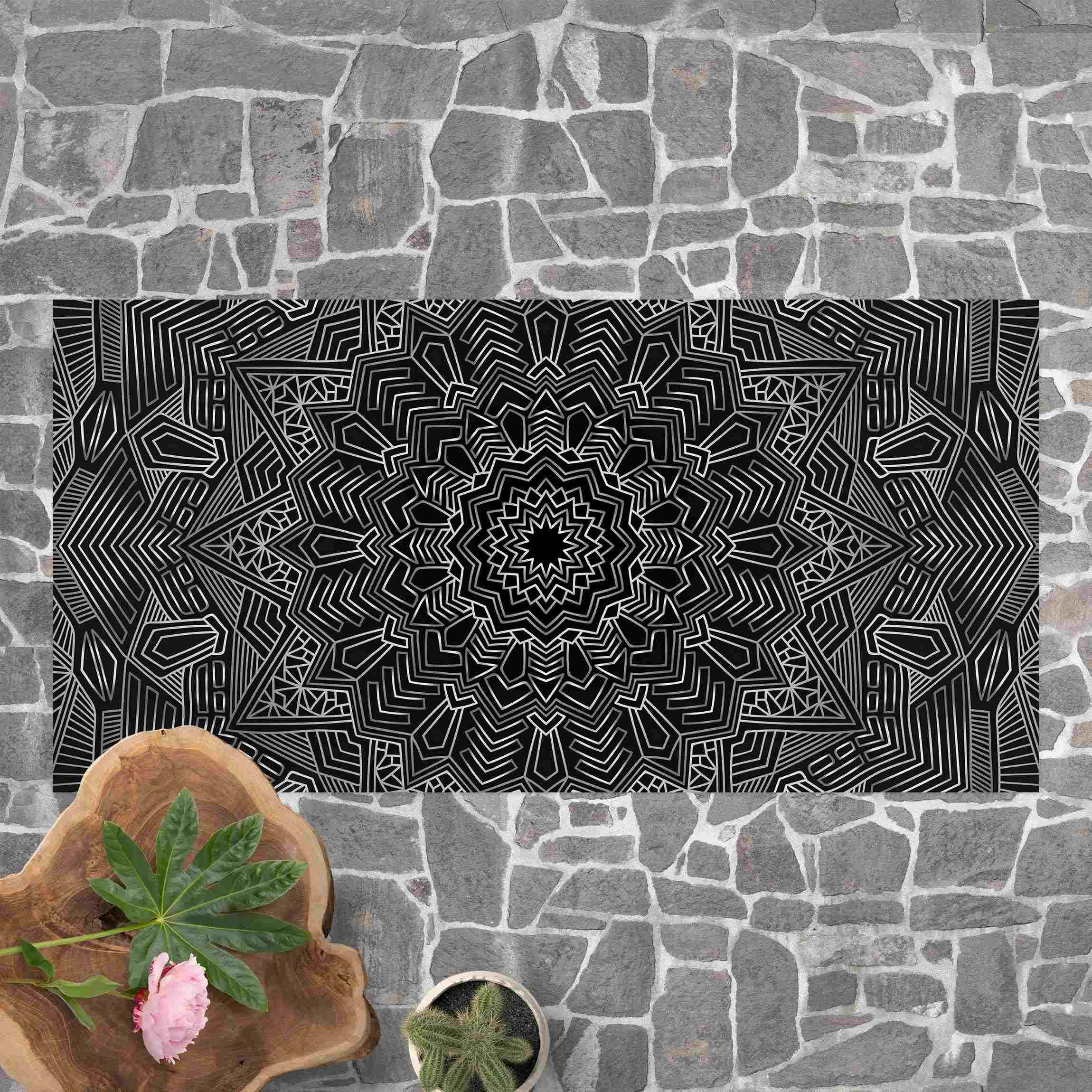 WallArt Vinyl-Teppich - Mandala Stern Muster Silber Schwarz In Silber – Bild 3