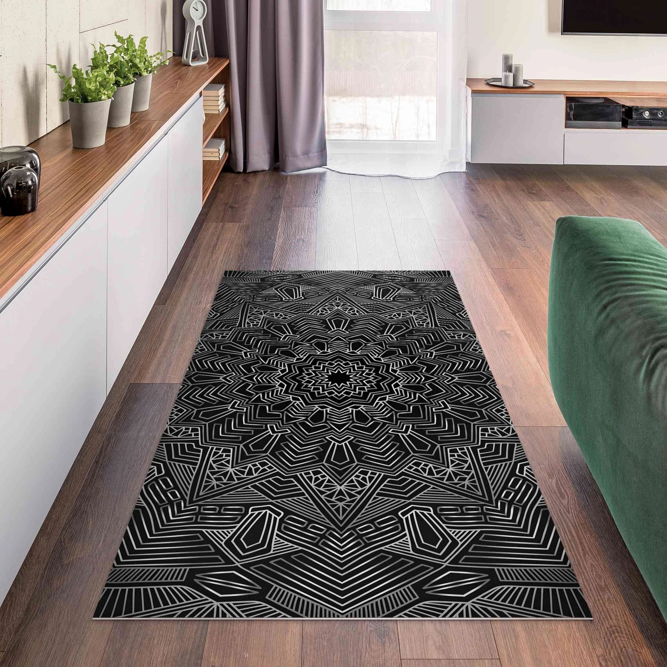 WallArt Vinyl-Teppich - Mandala Stern Muster Silber Schwarz In Silber – Bild 4