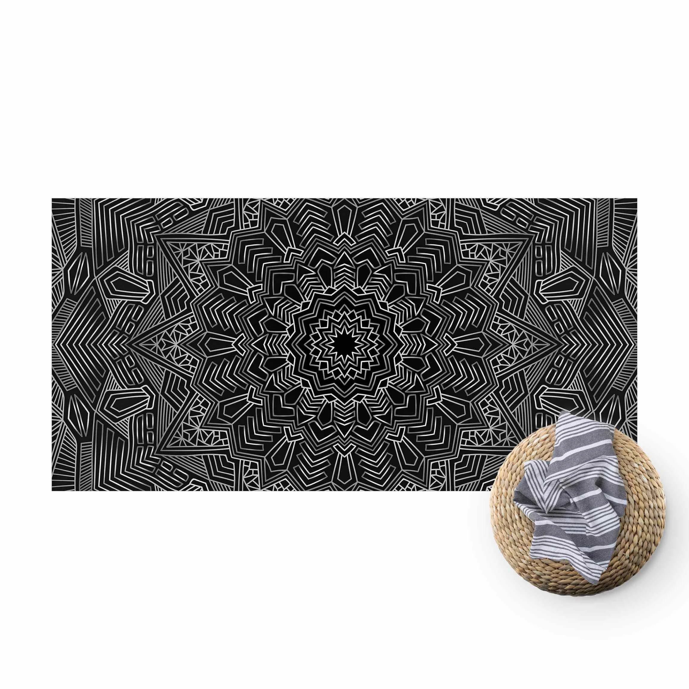 WallArt Vinyl-Teppich - Mandala Stern Muster Silber Schwarz In Silber