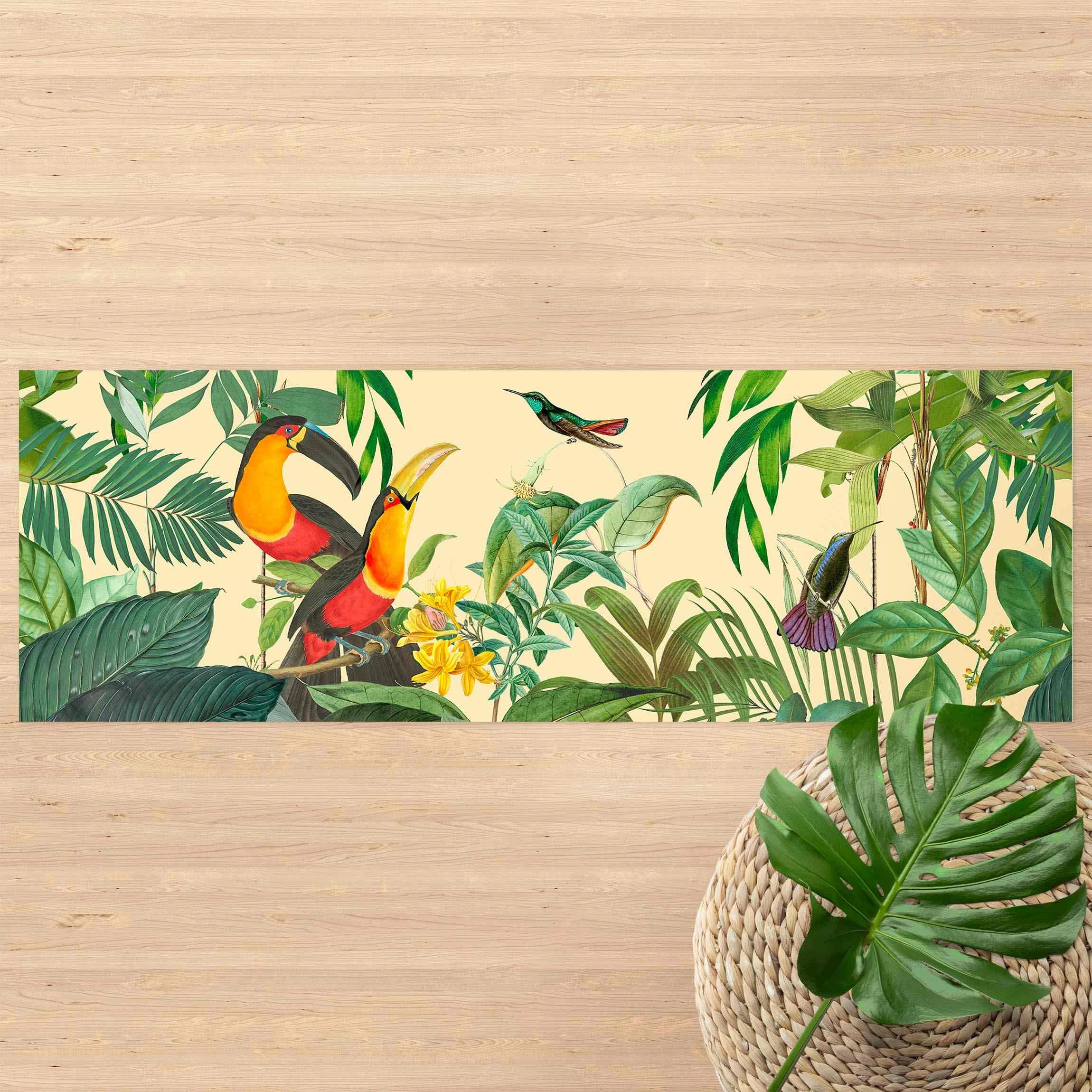 WallArt Vinyl-Teppich - Vintage Collage - Tukan Im Dschungel In Türkis – Bild 3