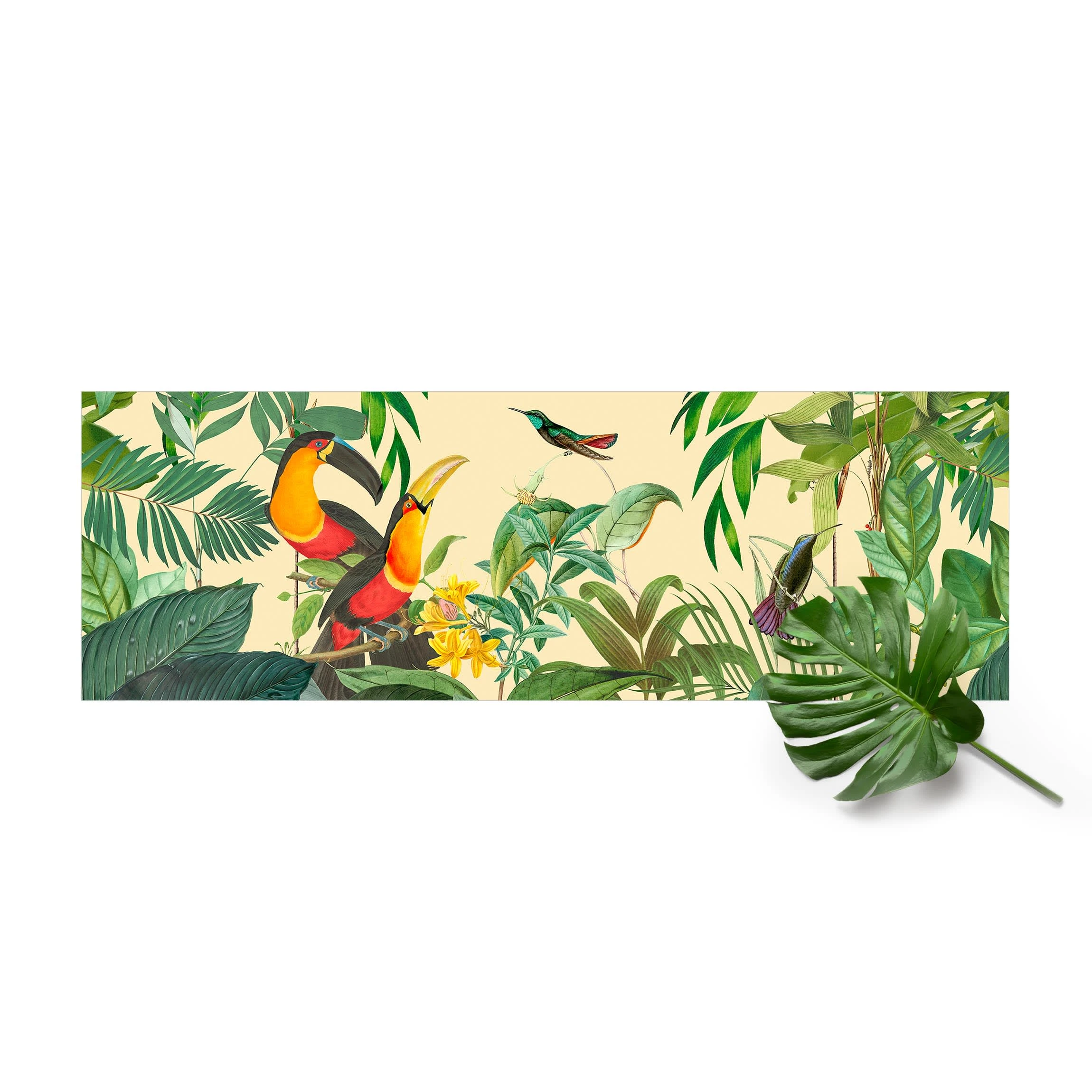 WallArt Vinyl-Teppich - Vintage Collage - Tukan Im Dschungel In Türkis