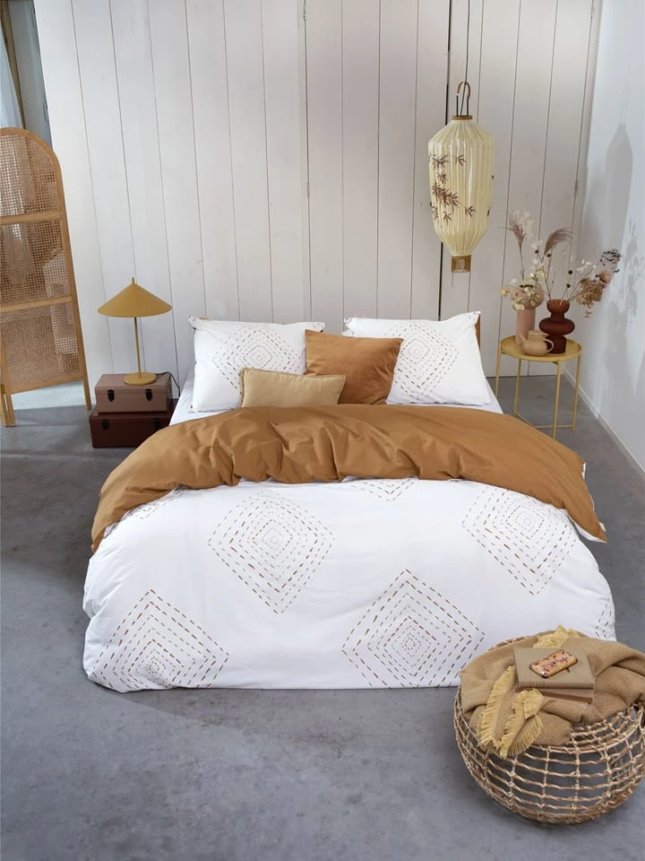 Walra Bettwäsche-Set "Boho Stitches" In Weiß/ Cognac – Bild 4